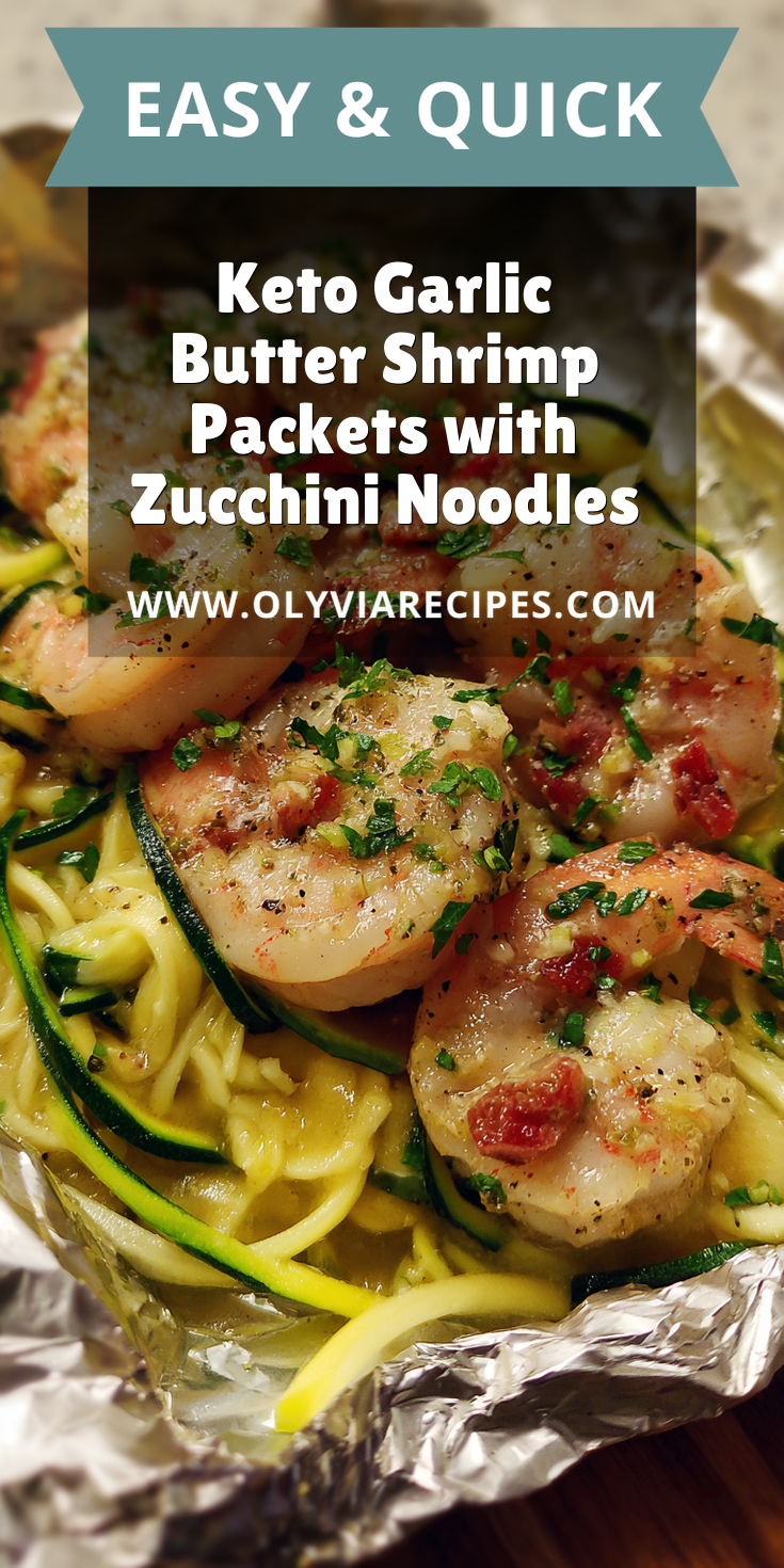 Keto Garlic Butter Shrimp Packets with Zucchini Noodles served warm with cozy spices