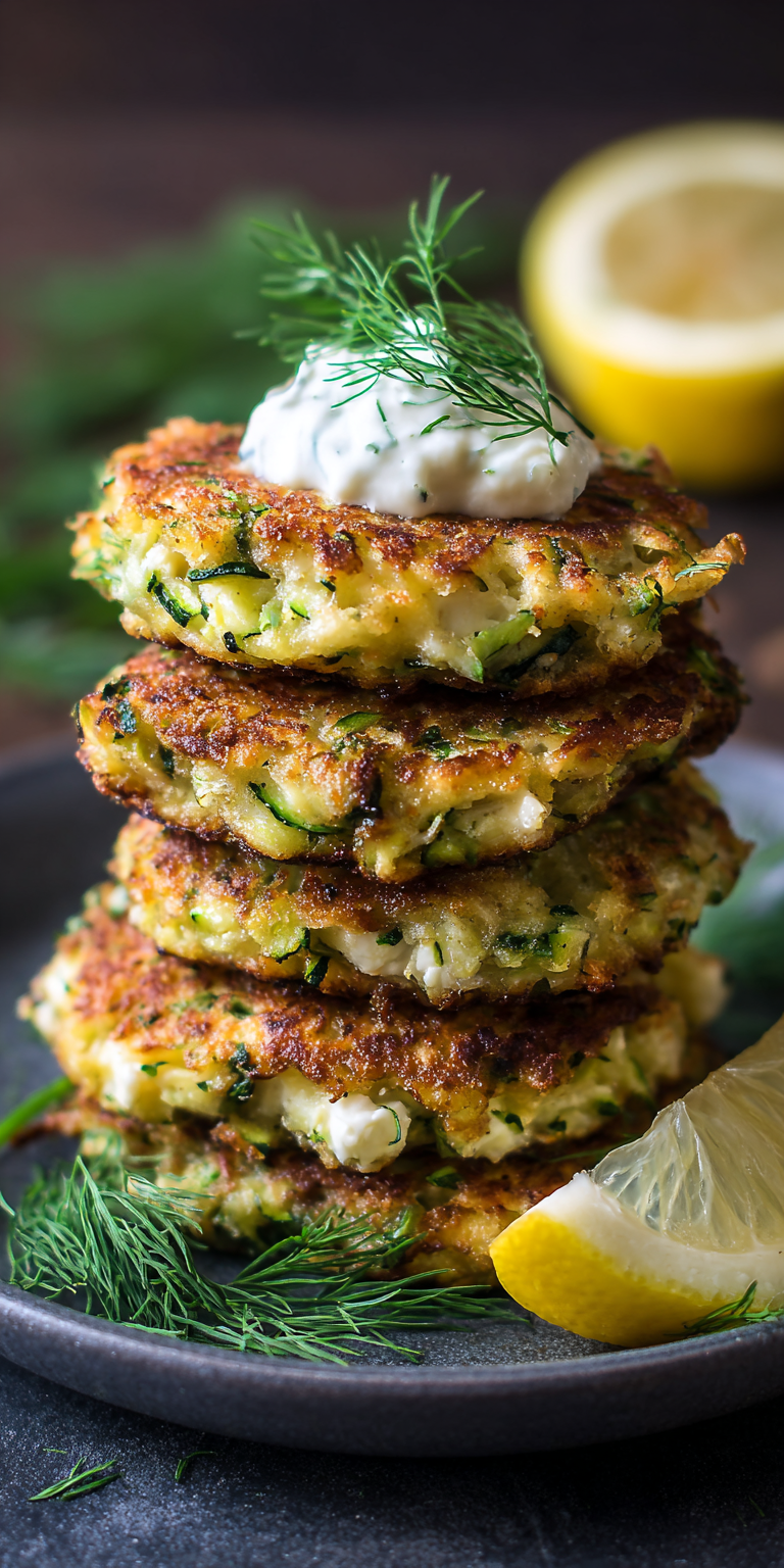 Lemon Dill & Feta Zucchini Fritters served warm with cozy spices