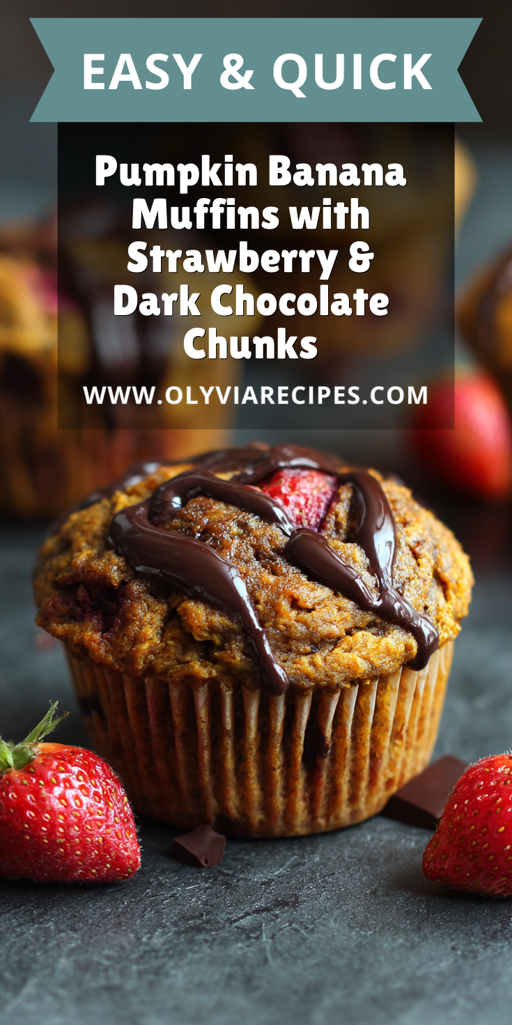 Pumpkin Banana Muffins with Strawberry & Dark Chocolate Chunks served warm with cozy spices