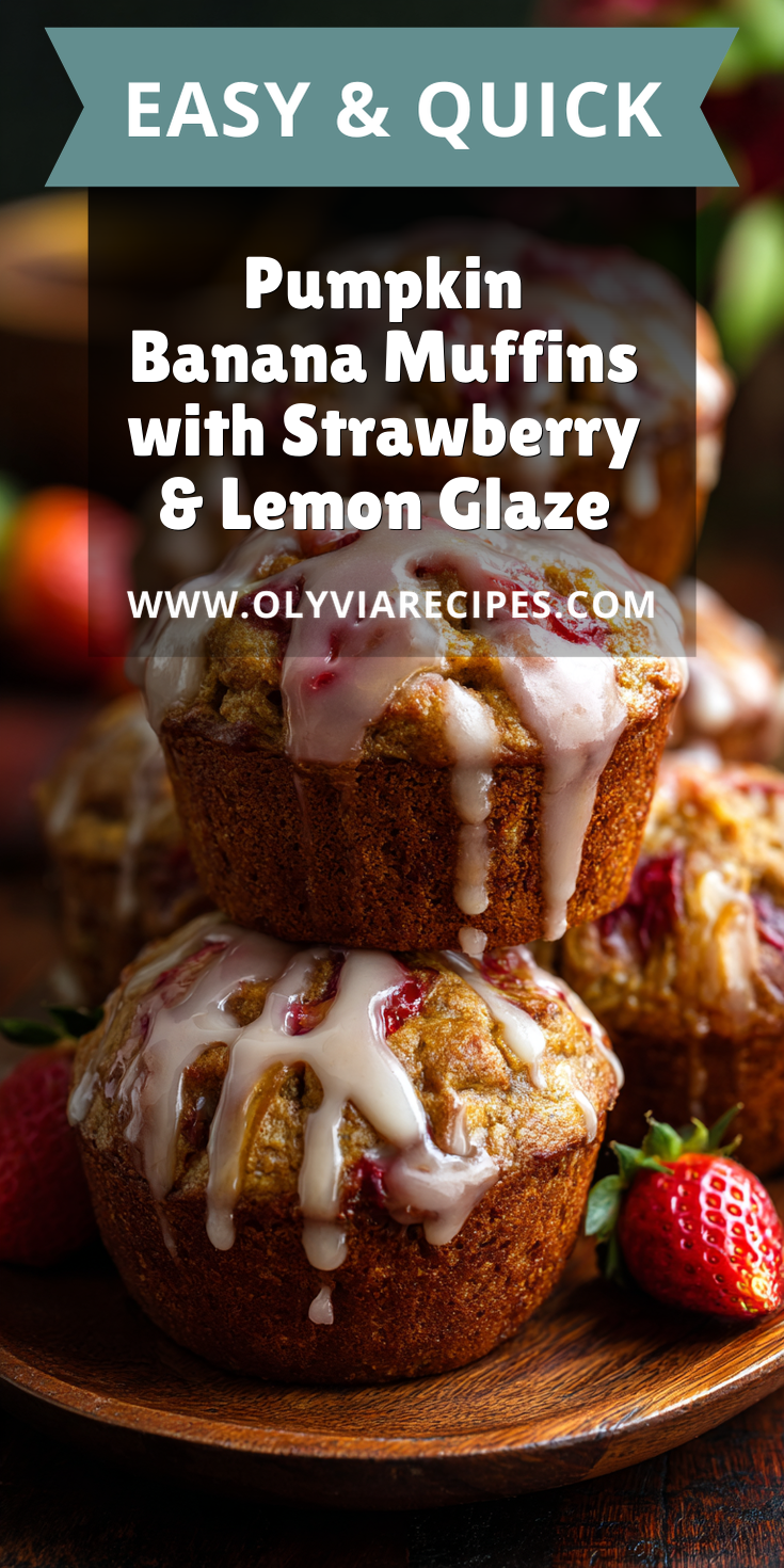 Pumpkin Banana Muffins with Strawberry & Lemon Glaze served warm with cozy spices