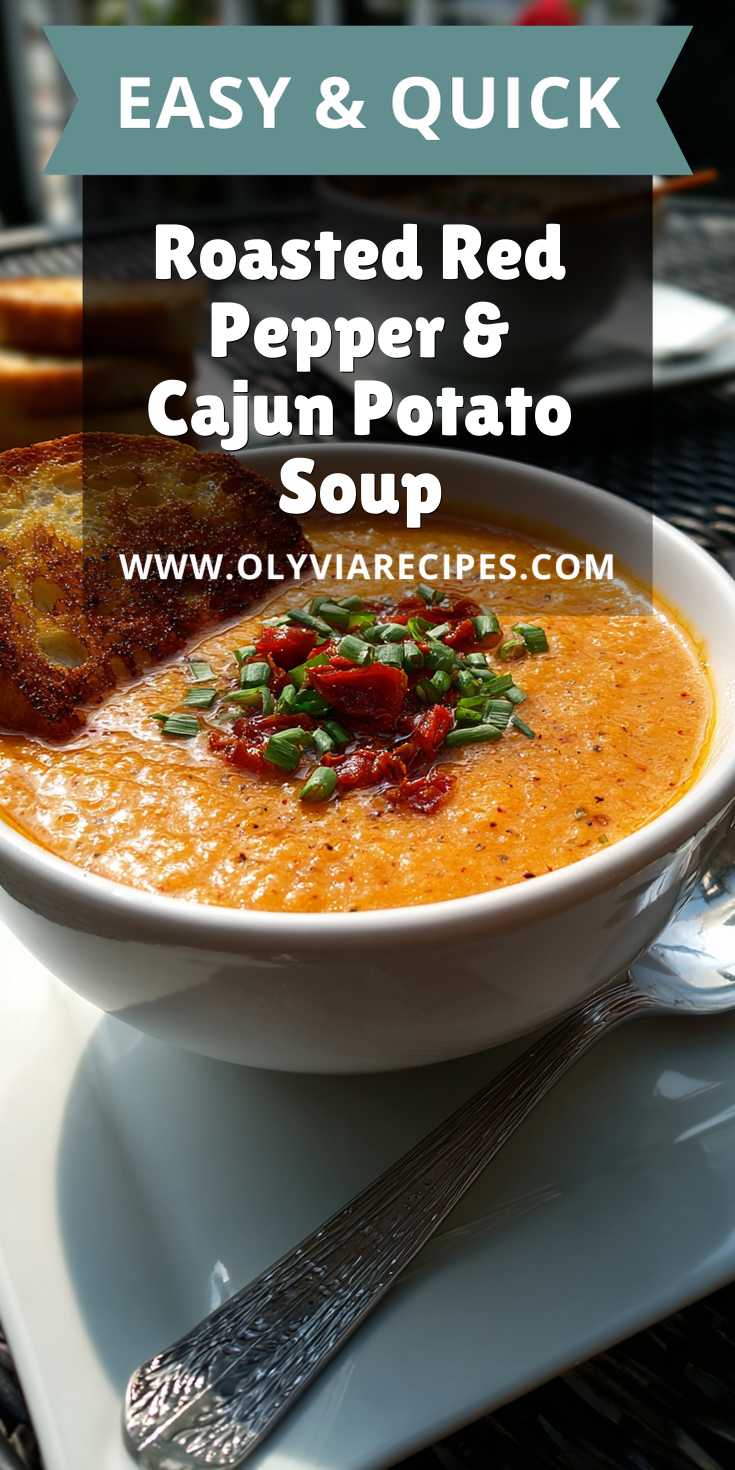 Roasted Red Pepper & Cajun Potato Soup served warm with cozy spices