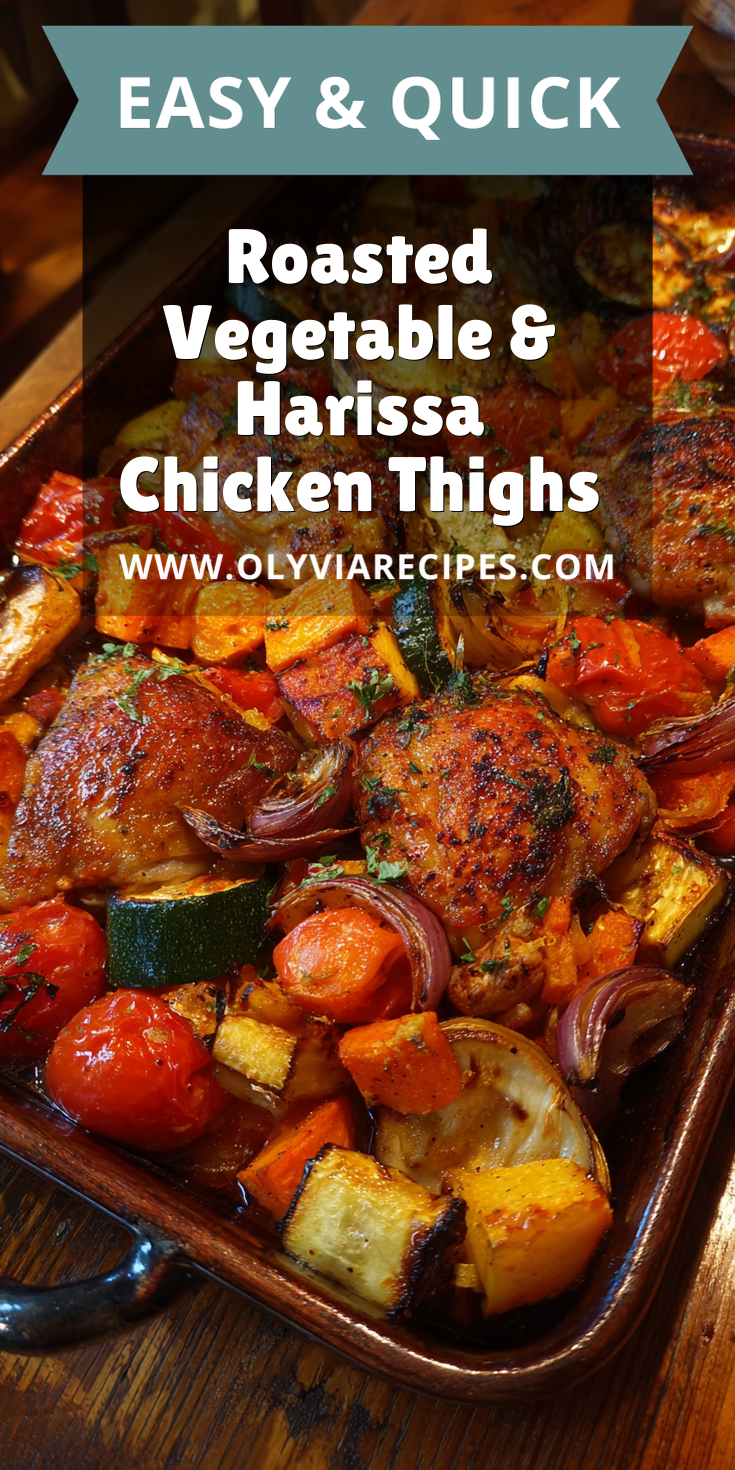 Roasted Vegetable & Harissa Chicken Thighs served warm with cozy spices
