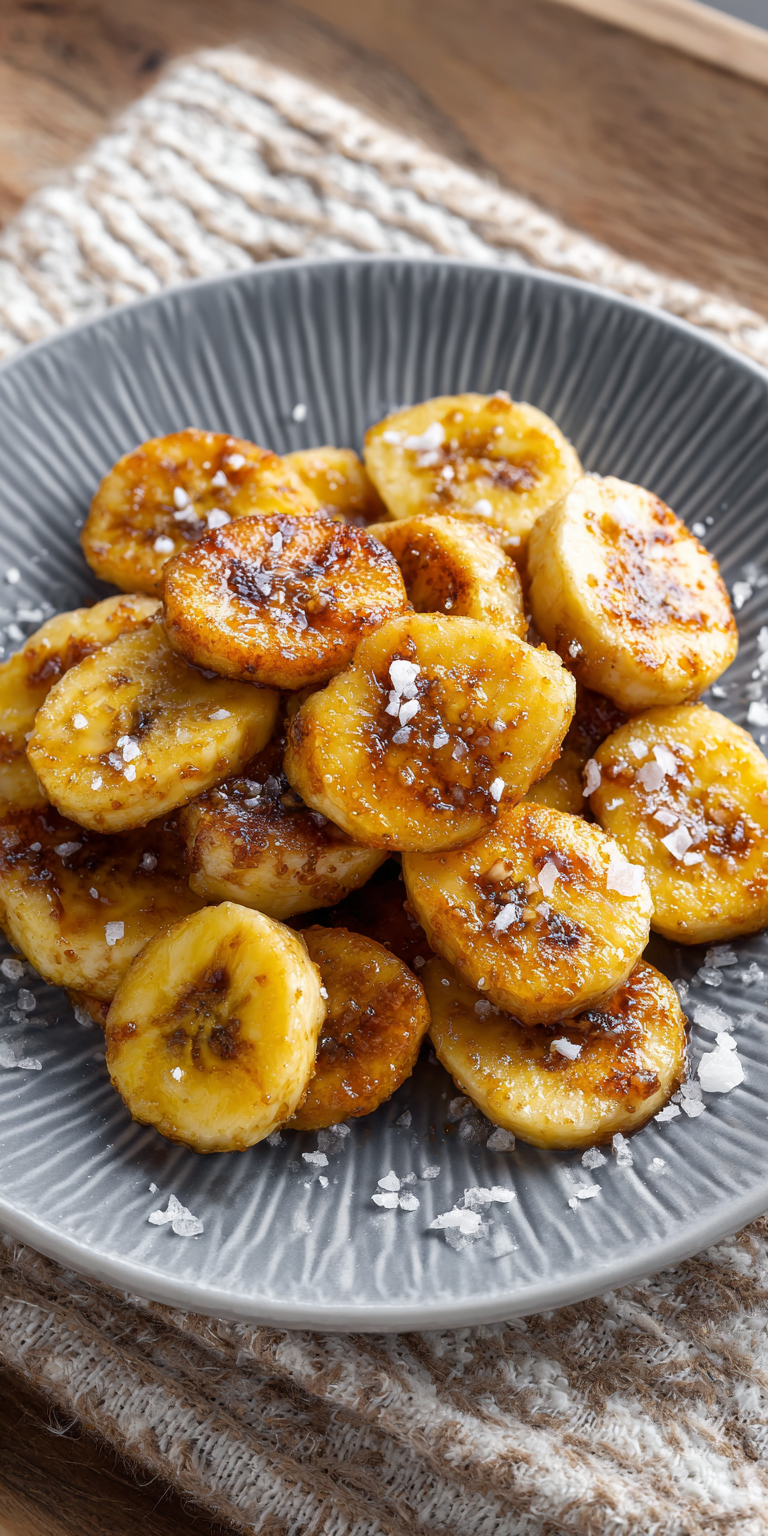 Salted Caramel & Sea Salt Air Fryer Banana Chips served warm with cozy spices