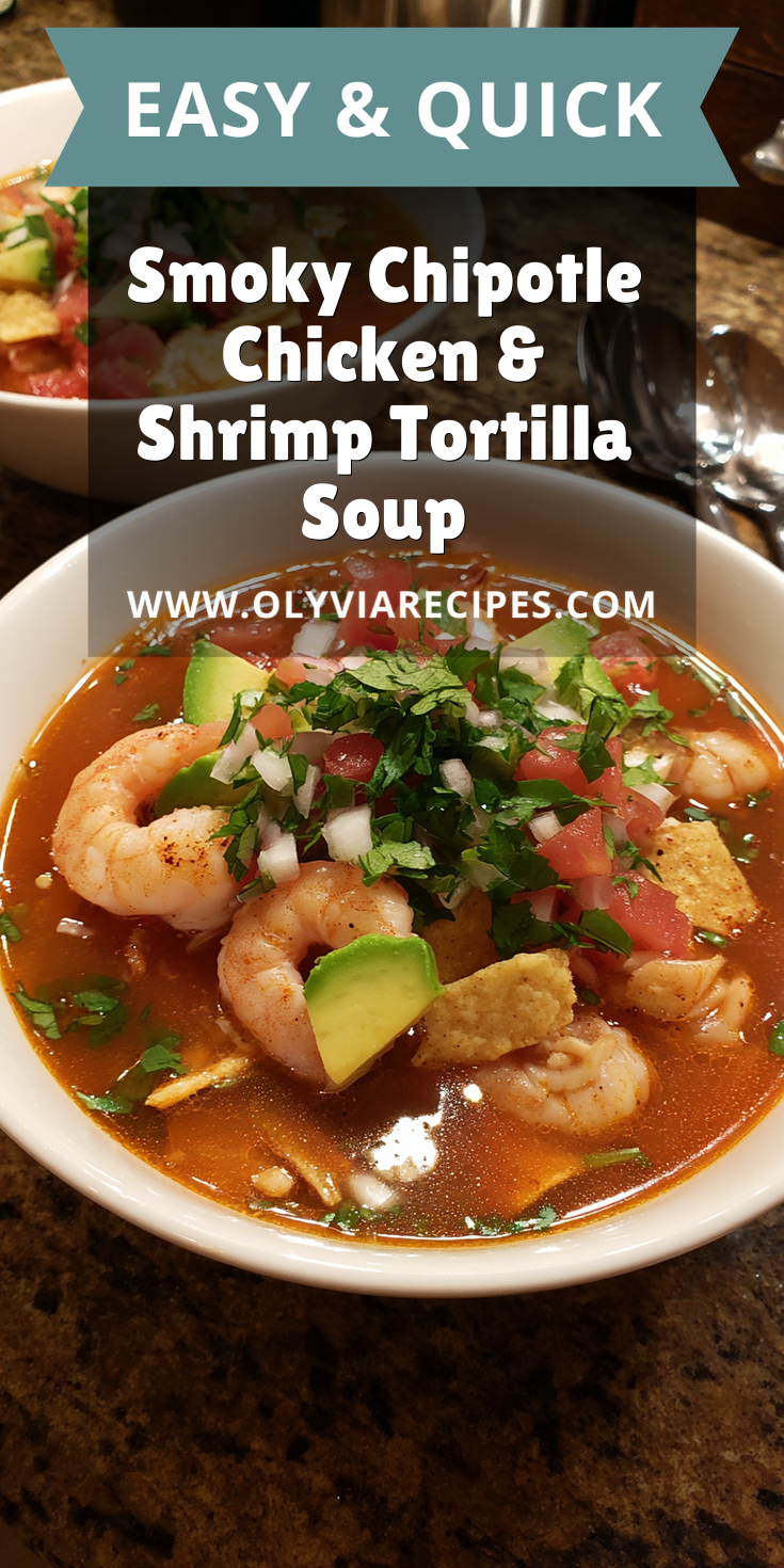 Smoky Chipotle Chicken & Shrimp Tortilla Soup served warm with cozy spices