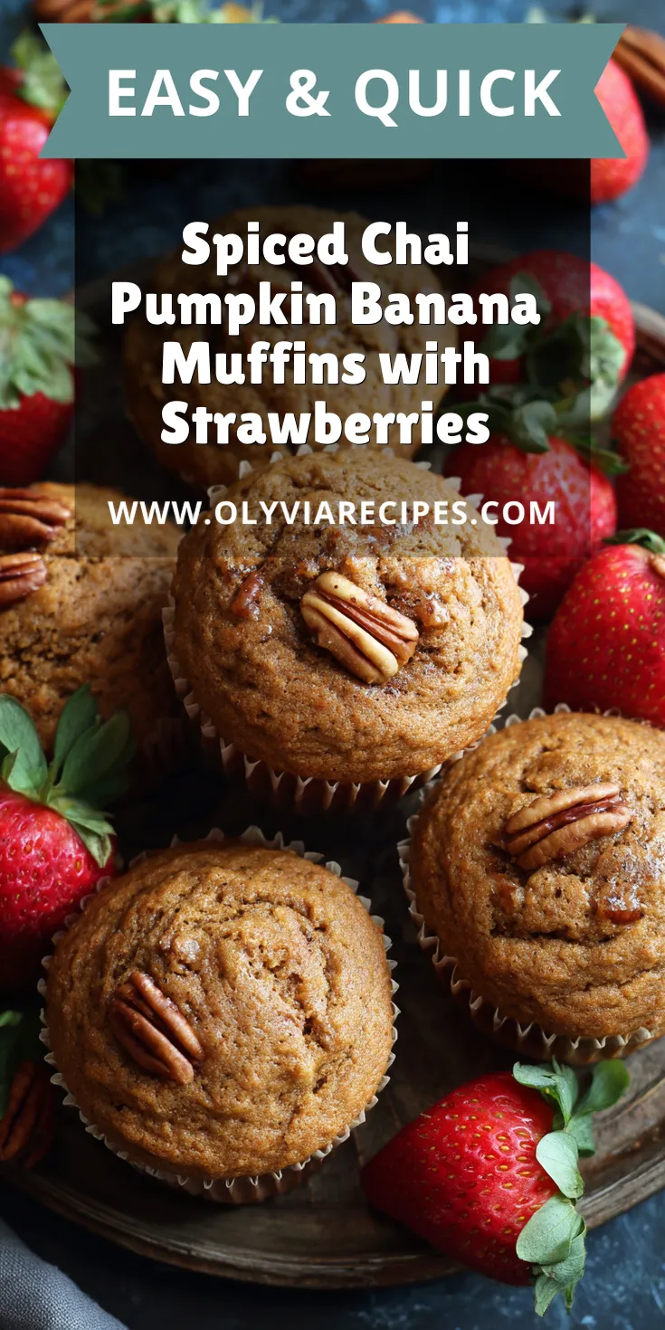 Spiced Chai Pumpkin Banana Muffins with Strawberries served warm with cozy spices