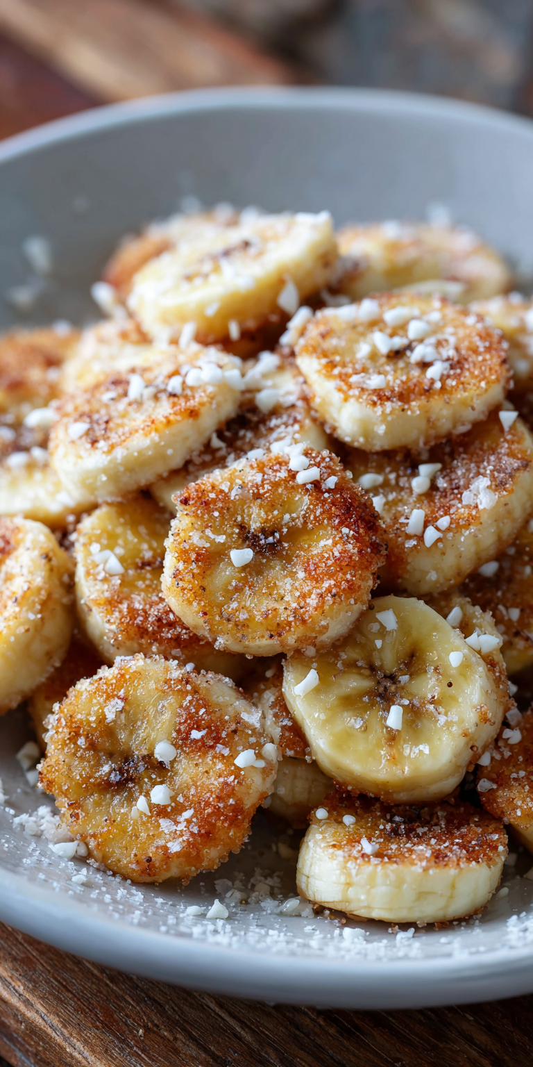 White Chocolate Dipped Air Fryer Banana Chips served warm with cozy spices