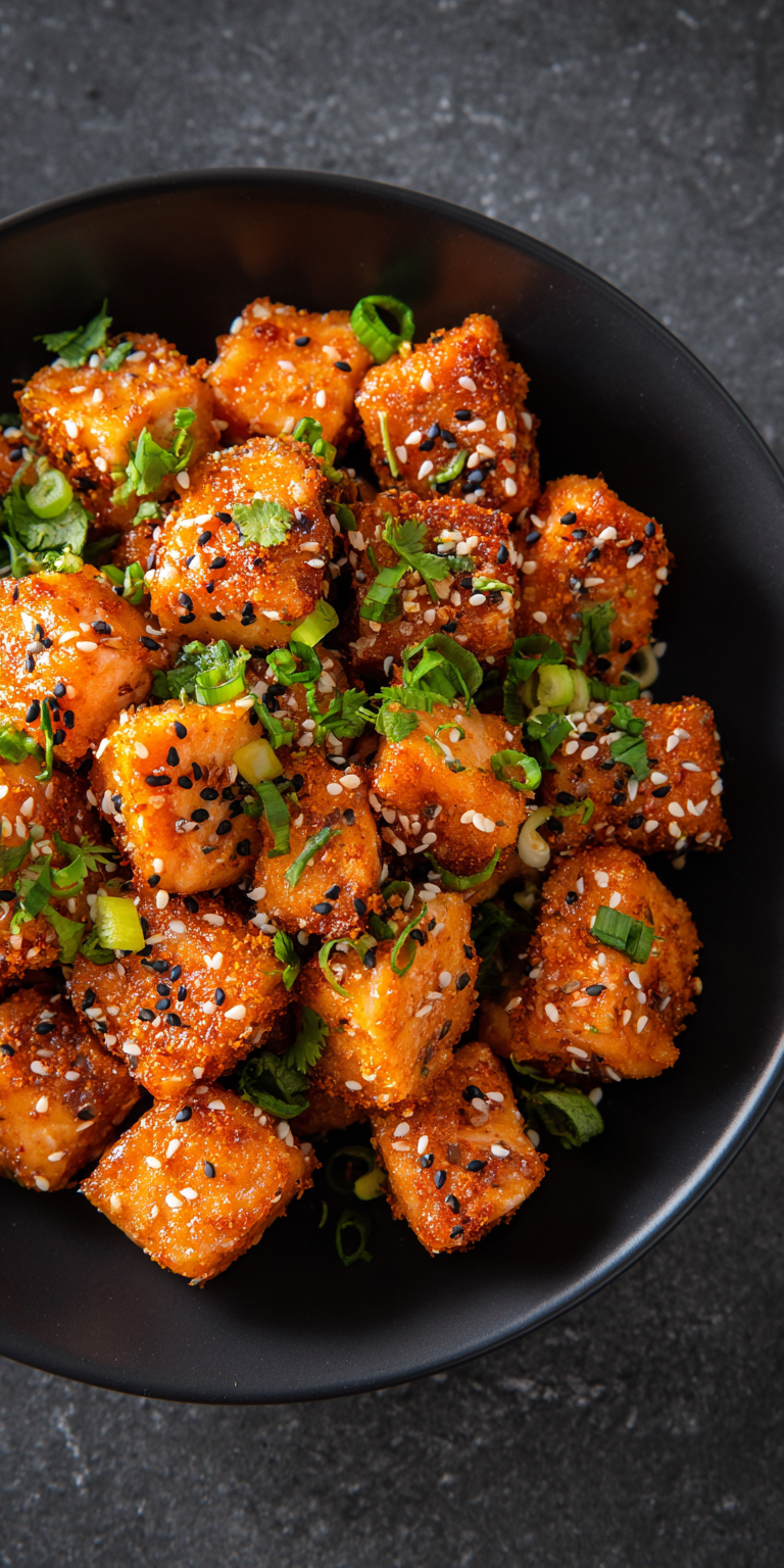 Air Fryer Bang Bang Salmon Bites served warm with cozy spices