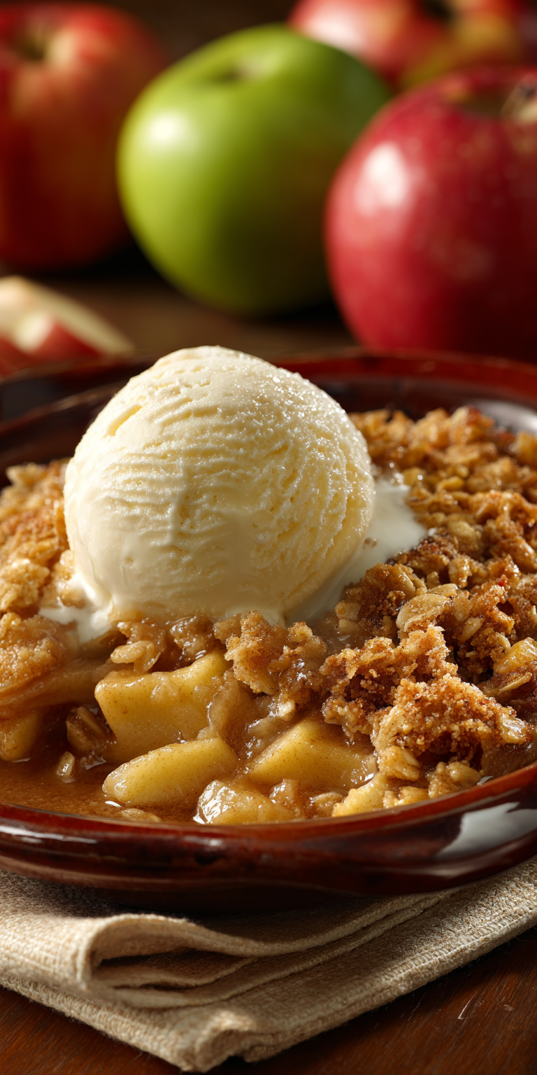 Apple Crisp a la Mode Dessert served warm with cozy spices