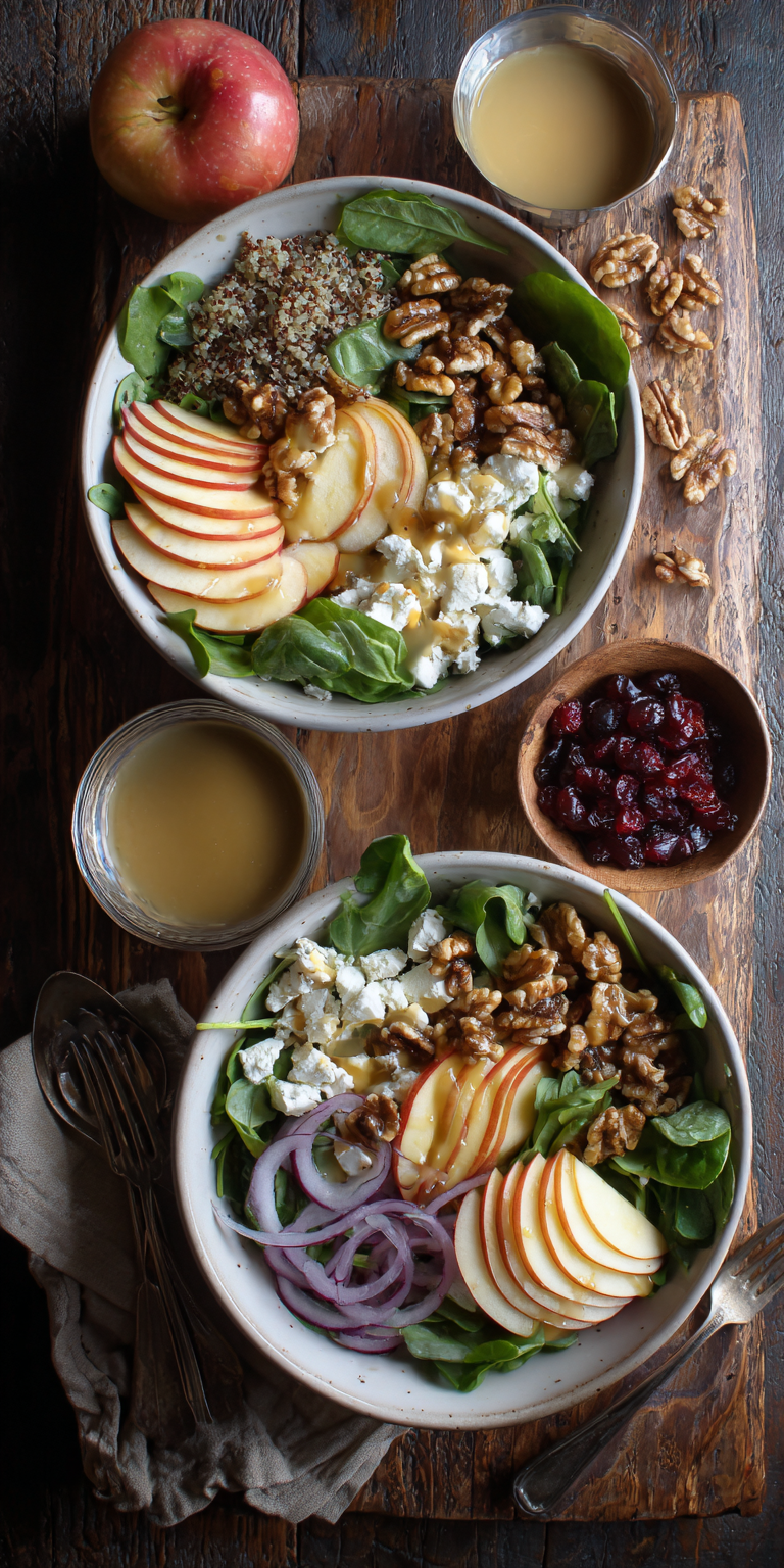 Apple Walnut Harvest Salad Bowl served warm with cozy spices