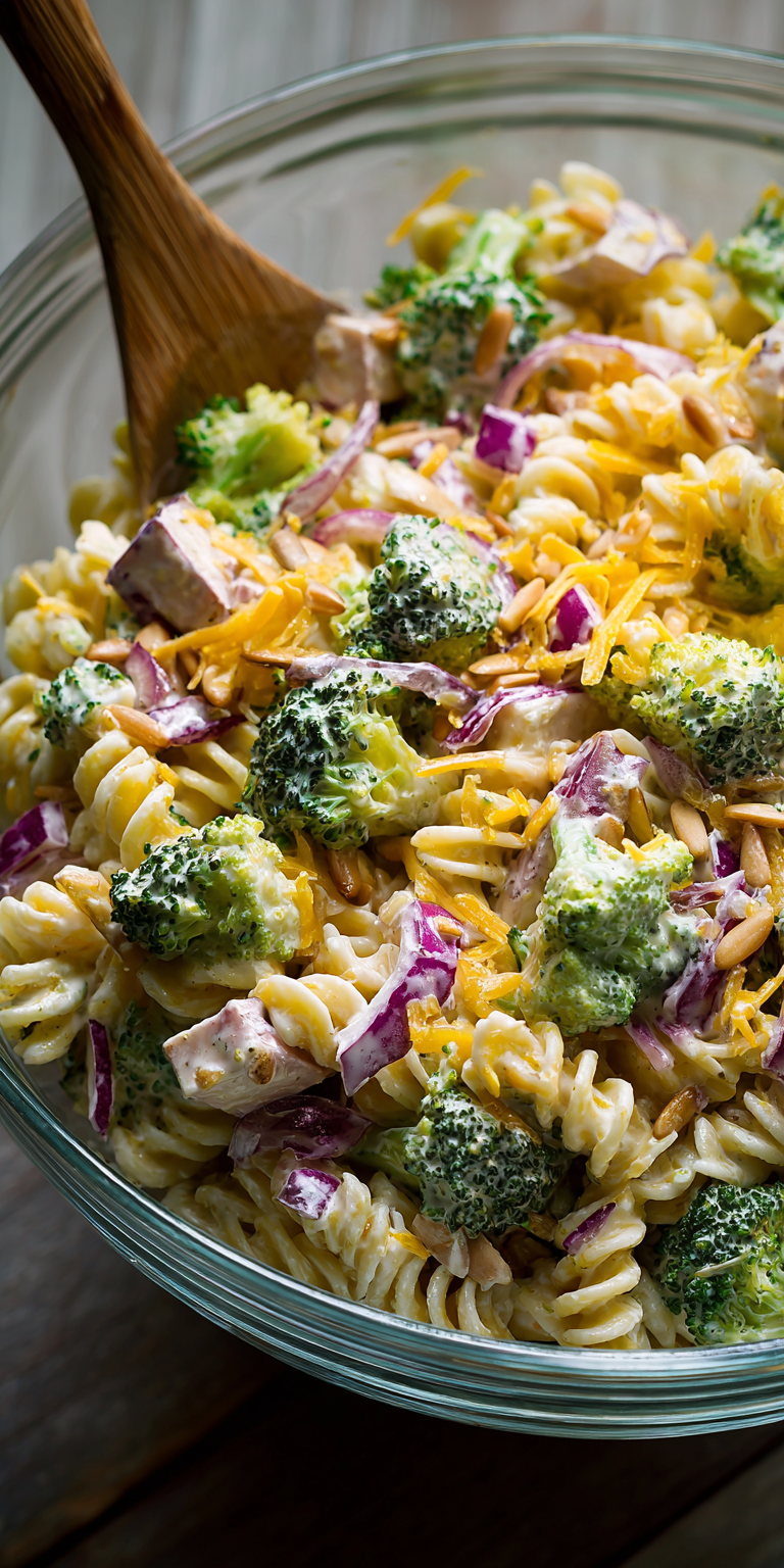 Broccoli and Cheddar Cold Pasta Salad served warm with cozy spices