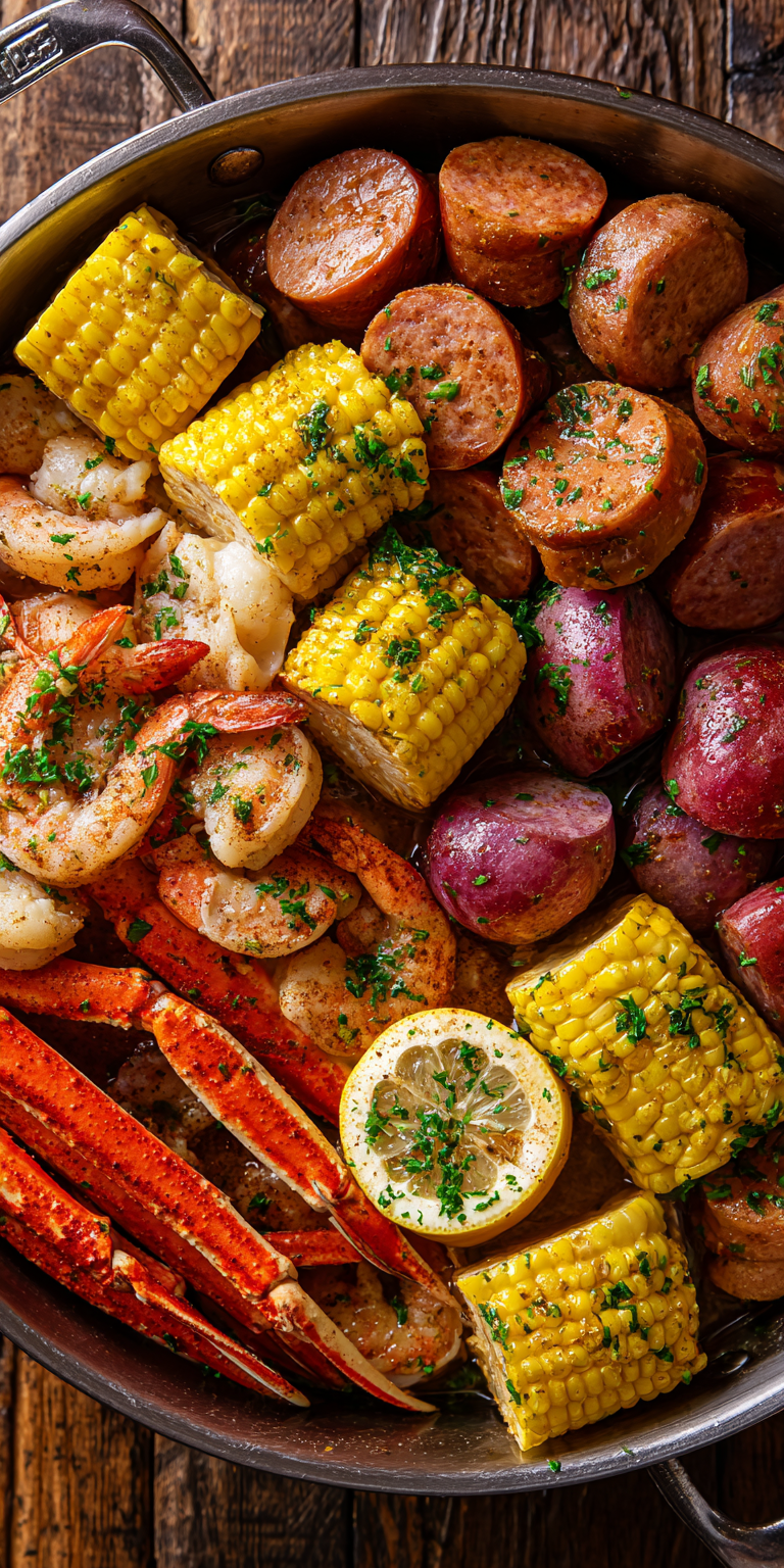 Cajun Garlic Butter Seafood Boil served warm with cozy spices