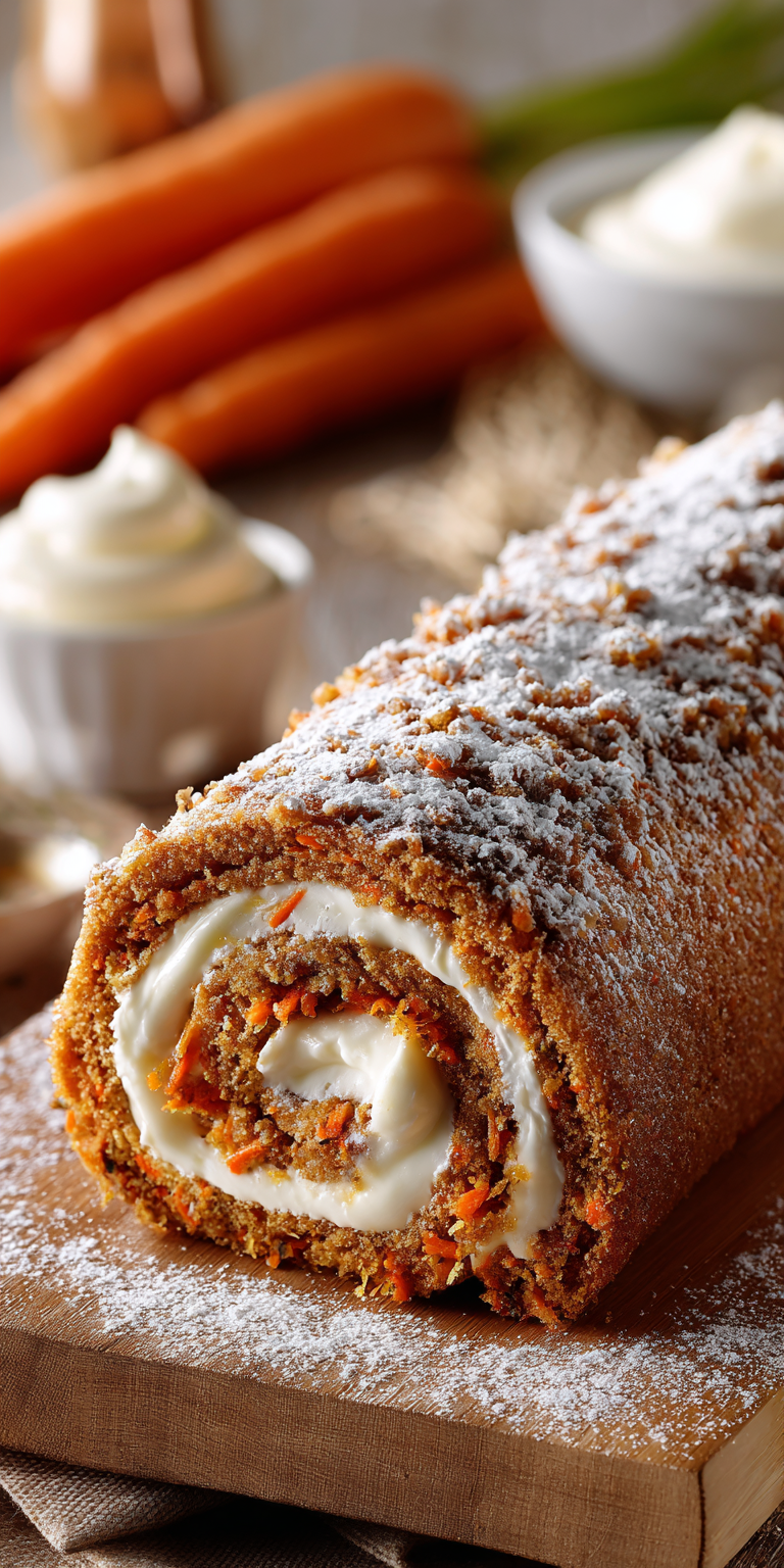 Carrot Cake Roll with Cream Cheese Filling served warm with cozy spices