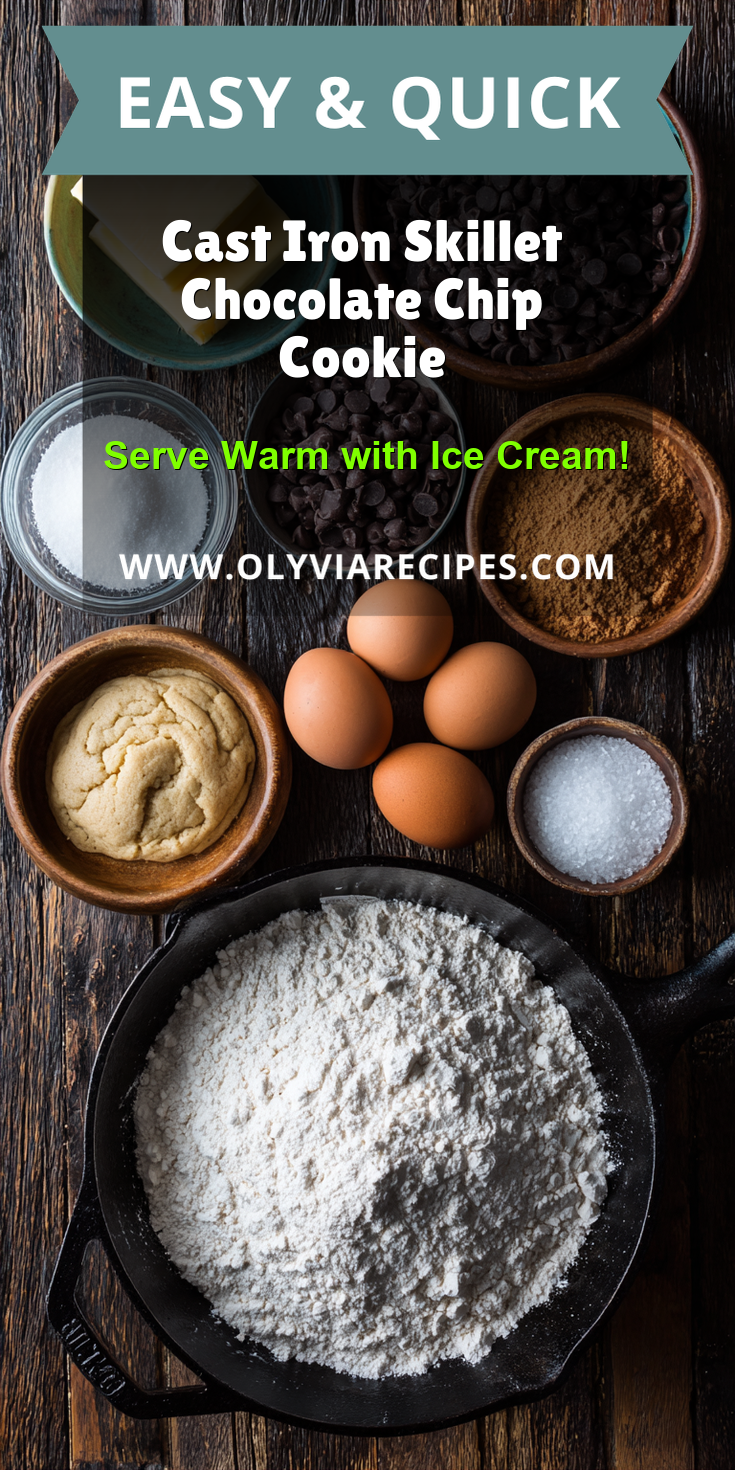 Cast Iron Skillet Chocolate Chip Cookie served warm with cozy spices