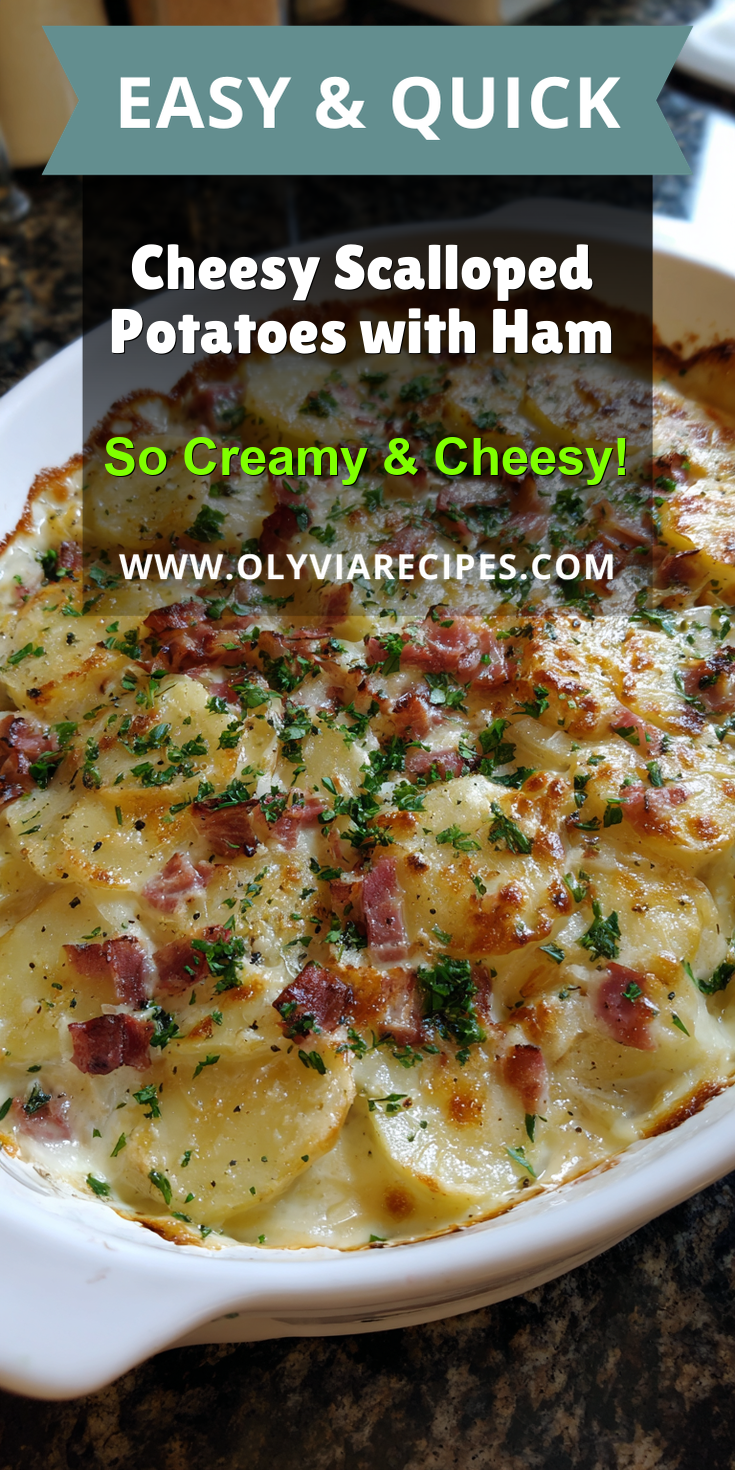 Cheesy Scalloped Potatoes with Ham served warm with cozy spices