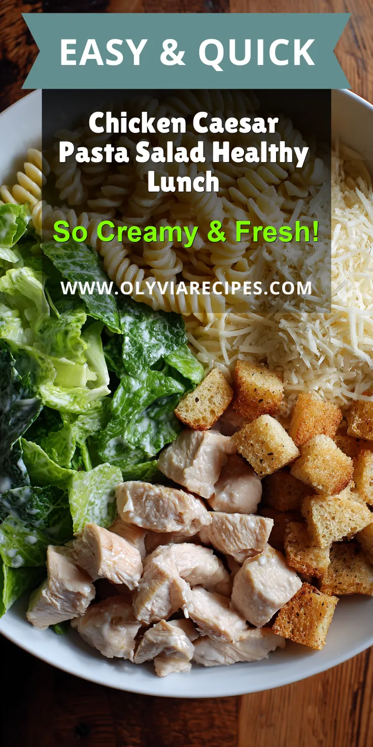 Chicken Caesar Pasta Salad Healthy Lunch served warm with cozy spices