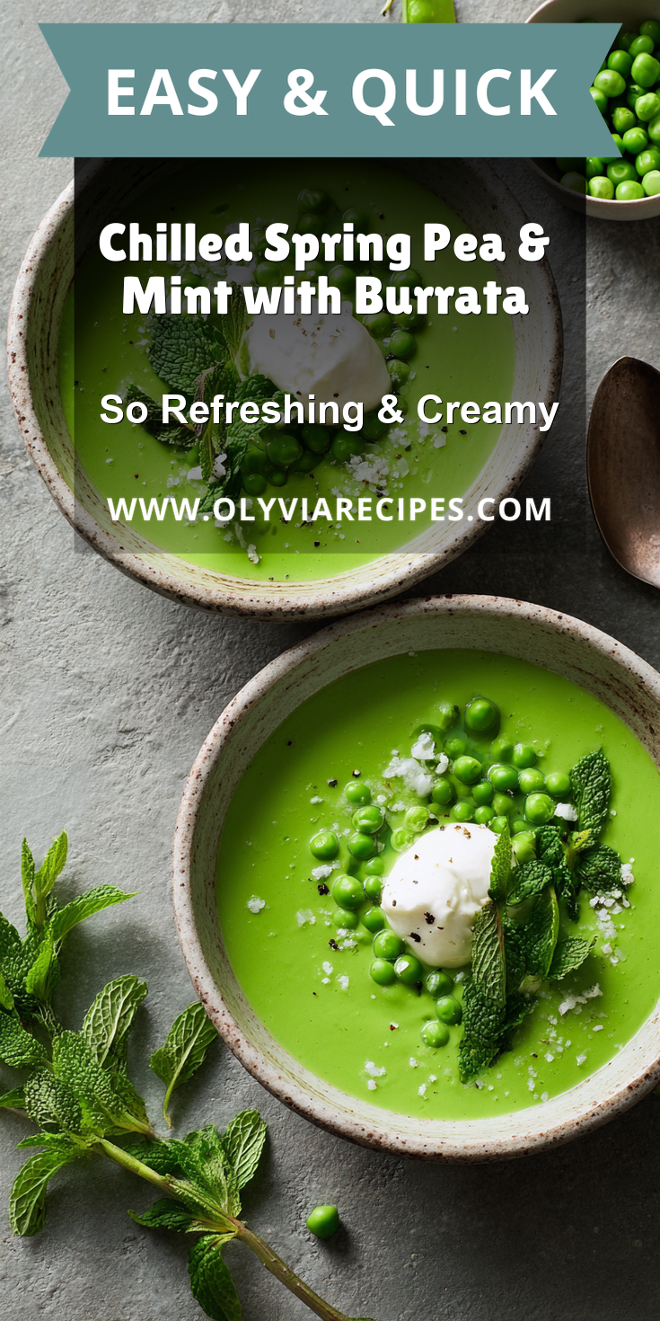 Chilled Spring Pea & Mint with Burrata served warm with cozy spices