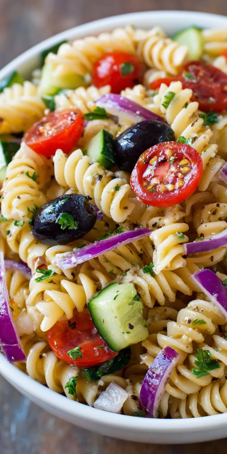 Classic Italian Dressing Easy Pasta Salad served warm with cozy spices