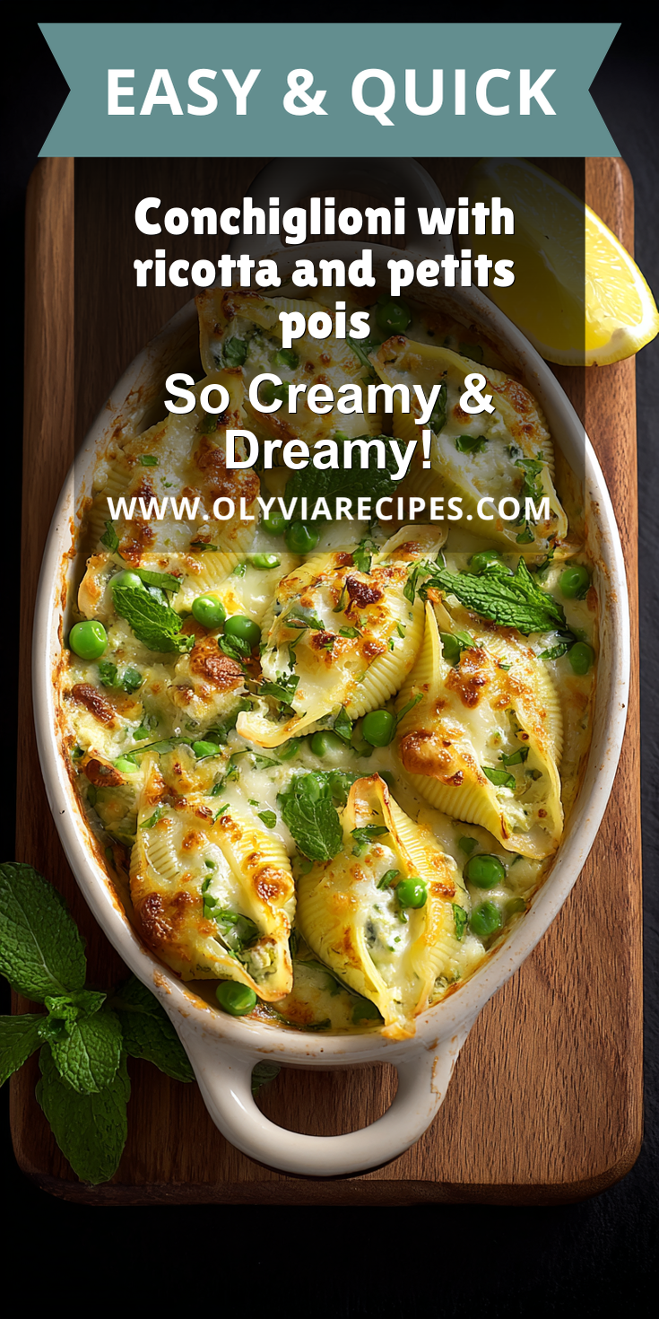 Conchiglioni with ricotta and petits pois served warm with cozy spices