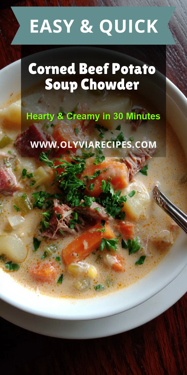 Corned Beef Potato Soup Chowder served warm with cozy spices