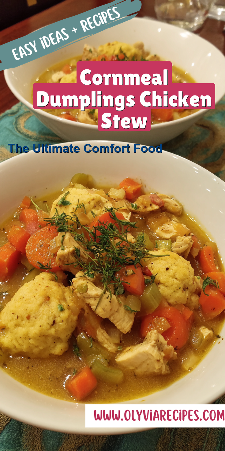 Cornmeal Dumplings Chicken Stew served warm with cozy spices
