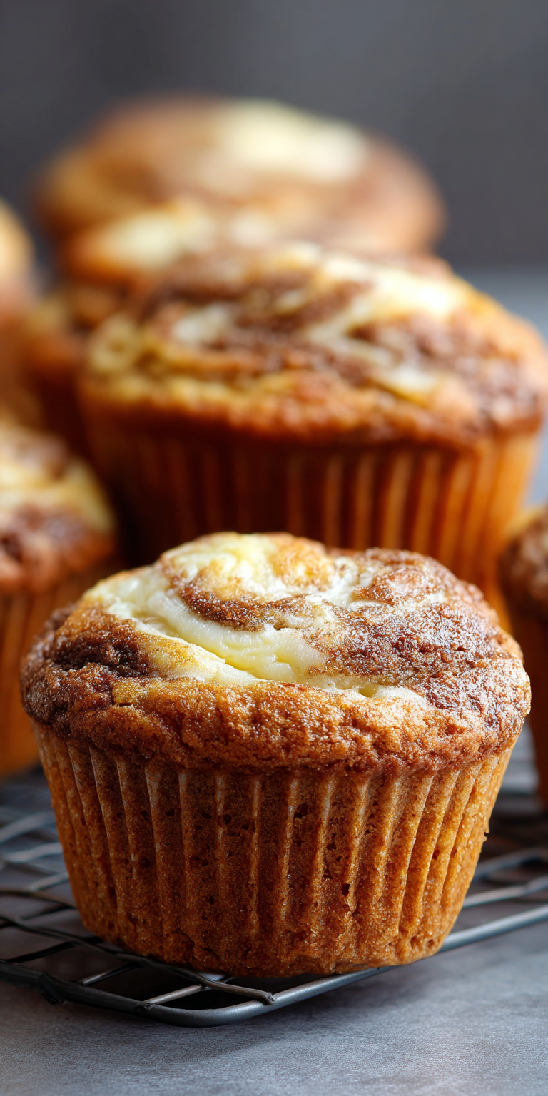 Cream Cheese Swirled Banana Muffins served warm with cozy spices