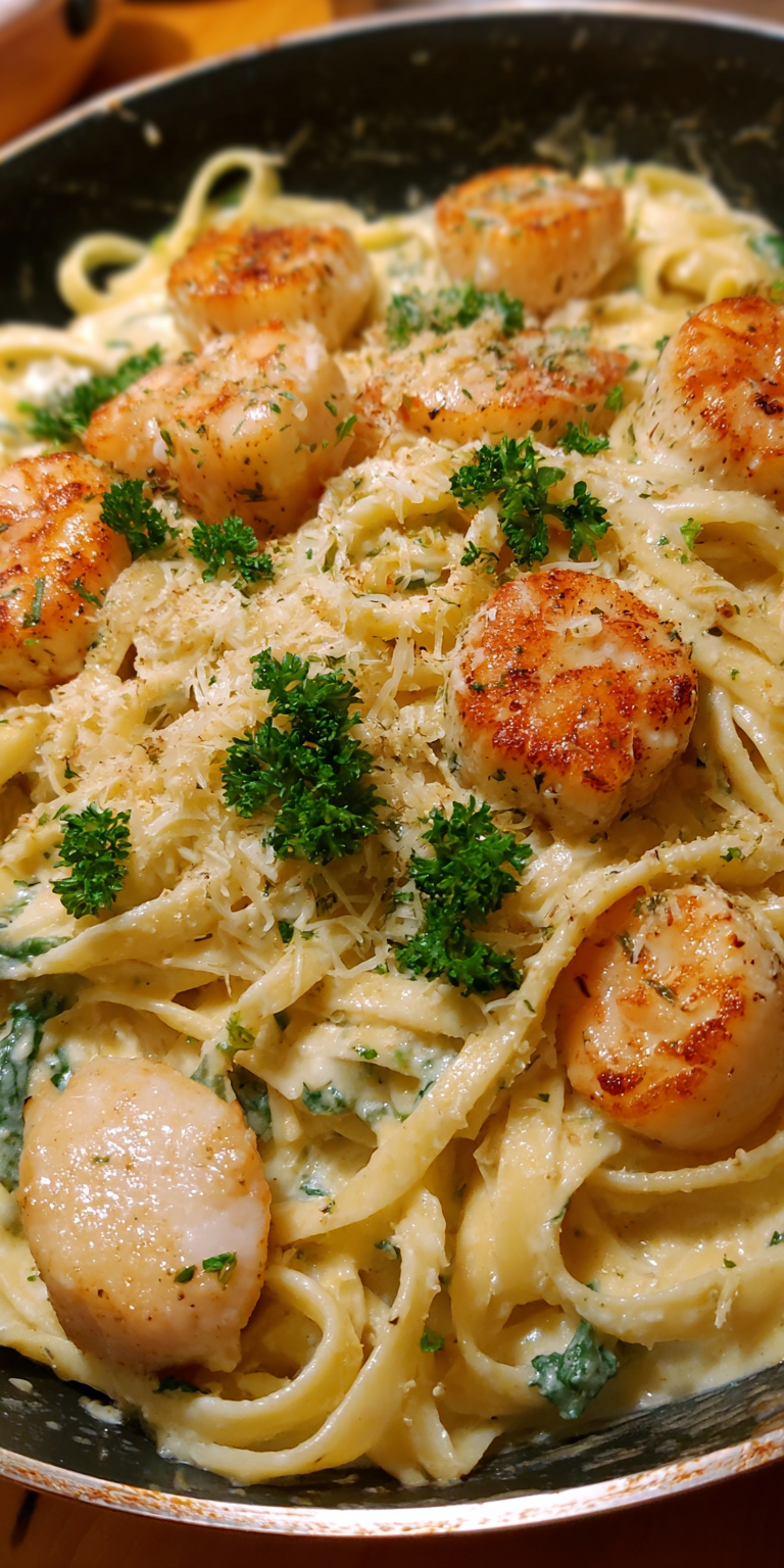Creamy Alfredo Seafood Pasta served warm with gentle spices and a cozy aroma