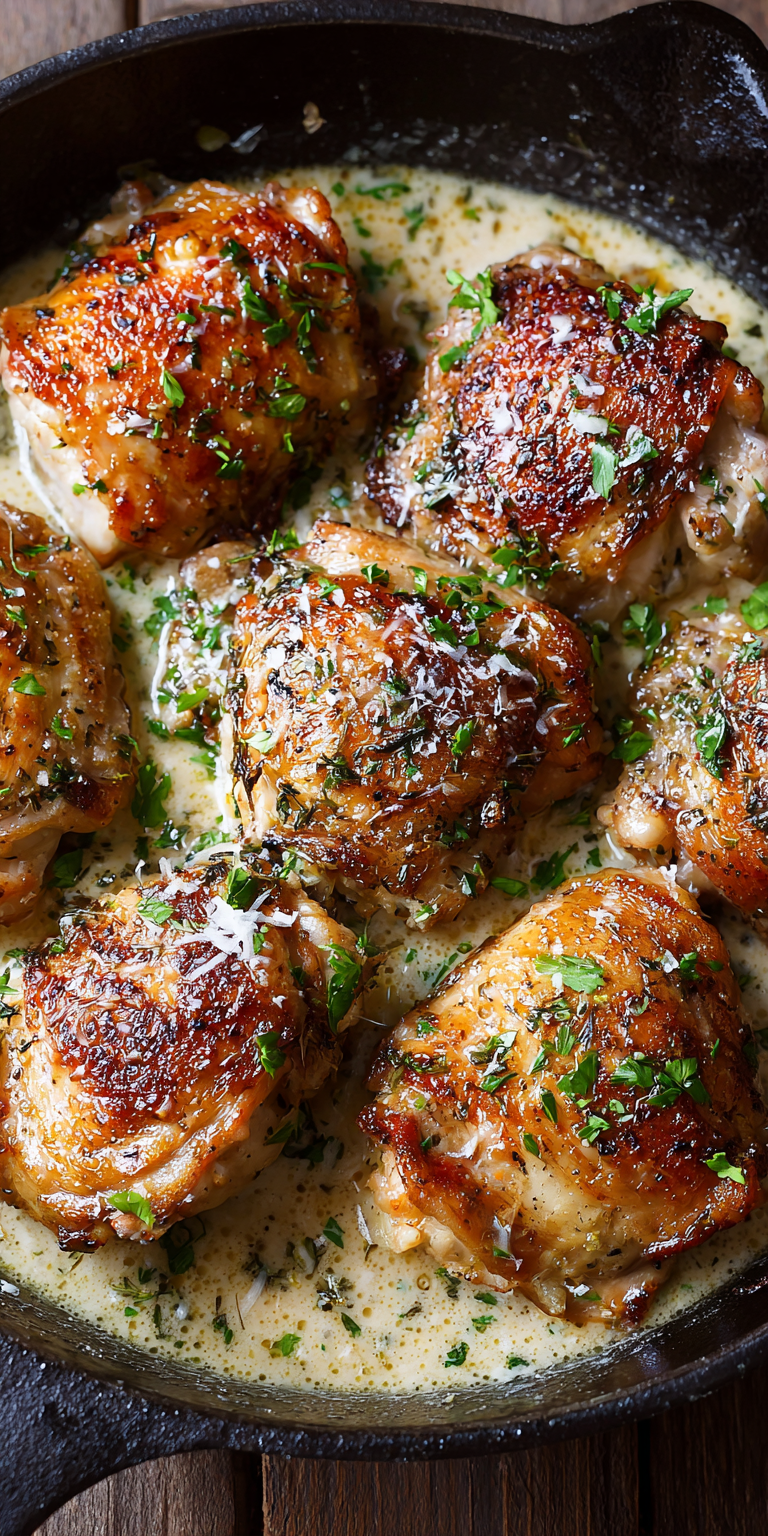 Creamy Garlic Butter Easy Chicken Thighs served warm with cozy spices