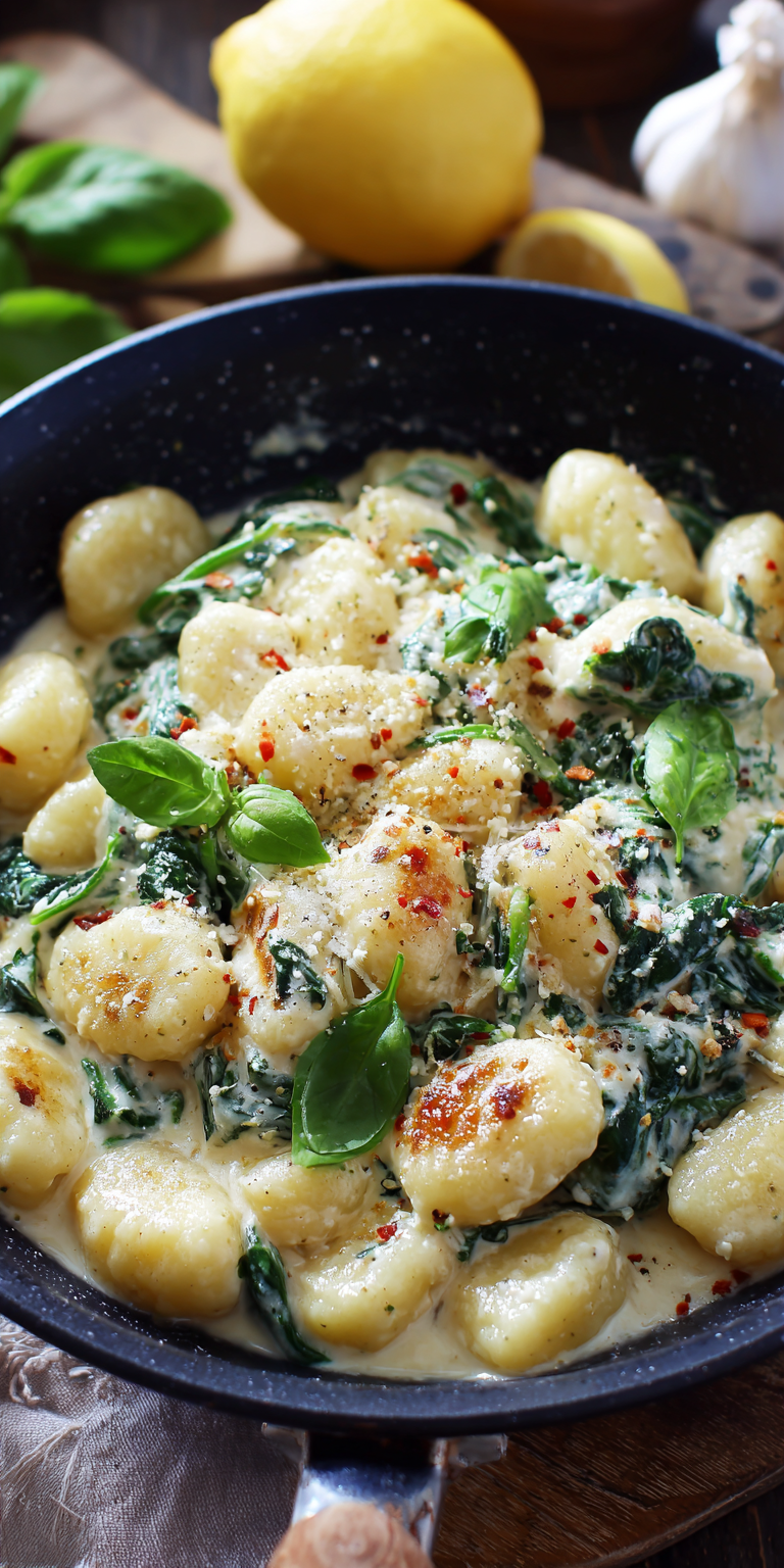 Creamy Gnocchi with Spinach and Feta served warm with cozy spices