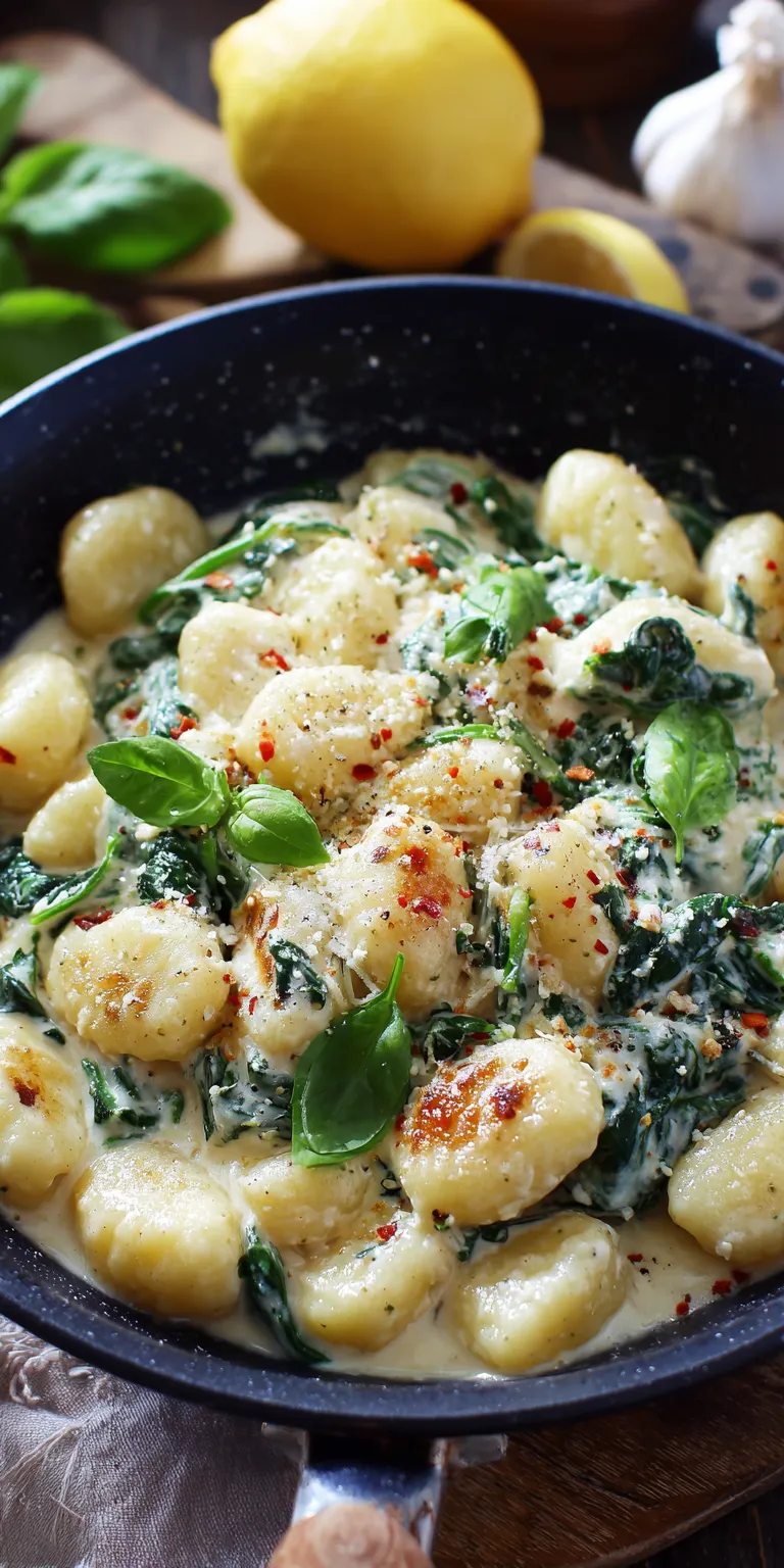 Creamy Gnocchi with Spinach and Feta served warm with cozy spices
