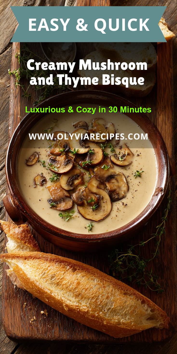 Creamy Mushroom and Thyme Bisque served warm with cozy spices