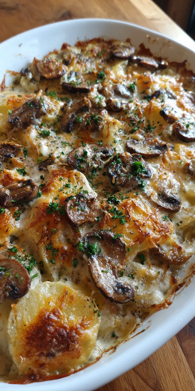 Creamy Mushroom Scalloped Potatoes served warm with cozy spices