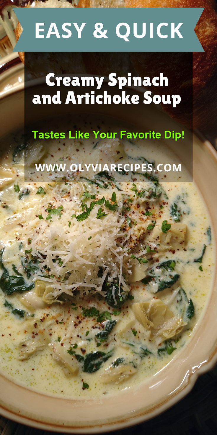 Creamy Spinach and Artichoke Soup served warm with cozy spices