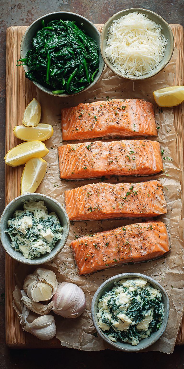Creamy Spinach Stuffed Salmon served warm with cozy spices