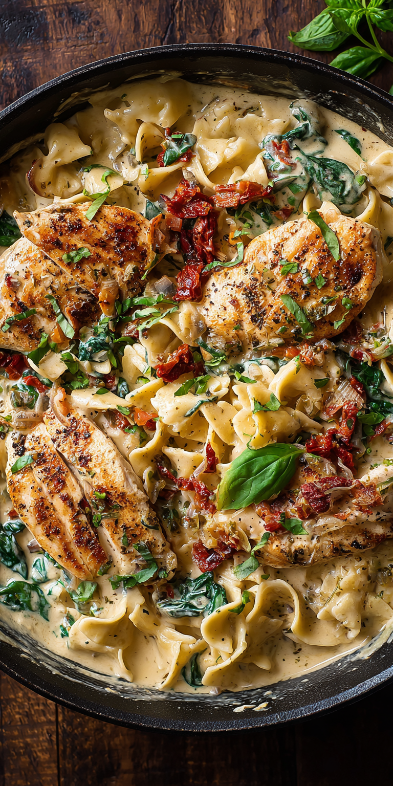 Creamy Tuscan Chicken Pasta served warm with cozy spices
