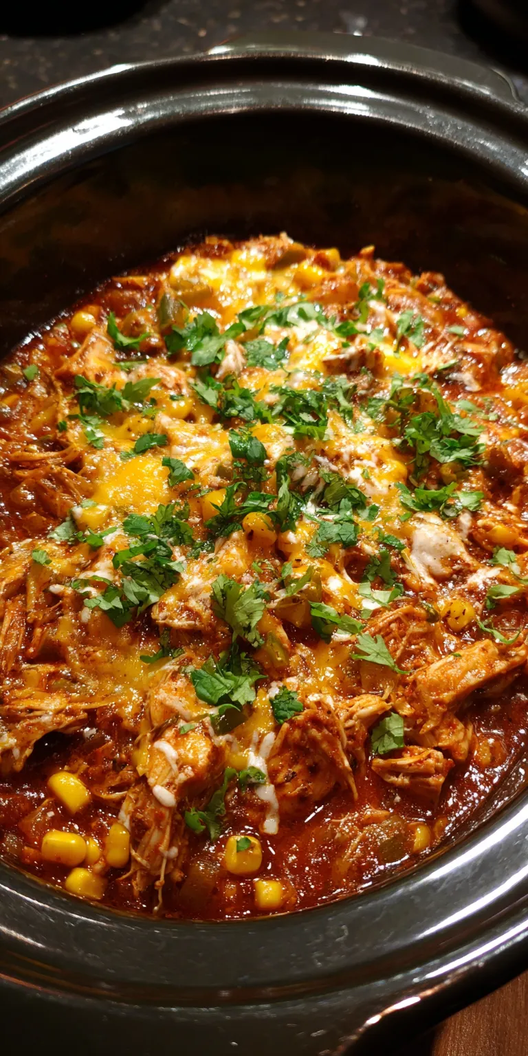 Crockpot Chicken Enchilada Casserole served warm with cozy spices
