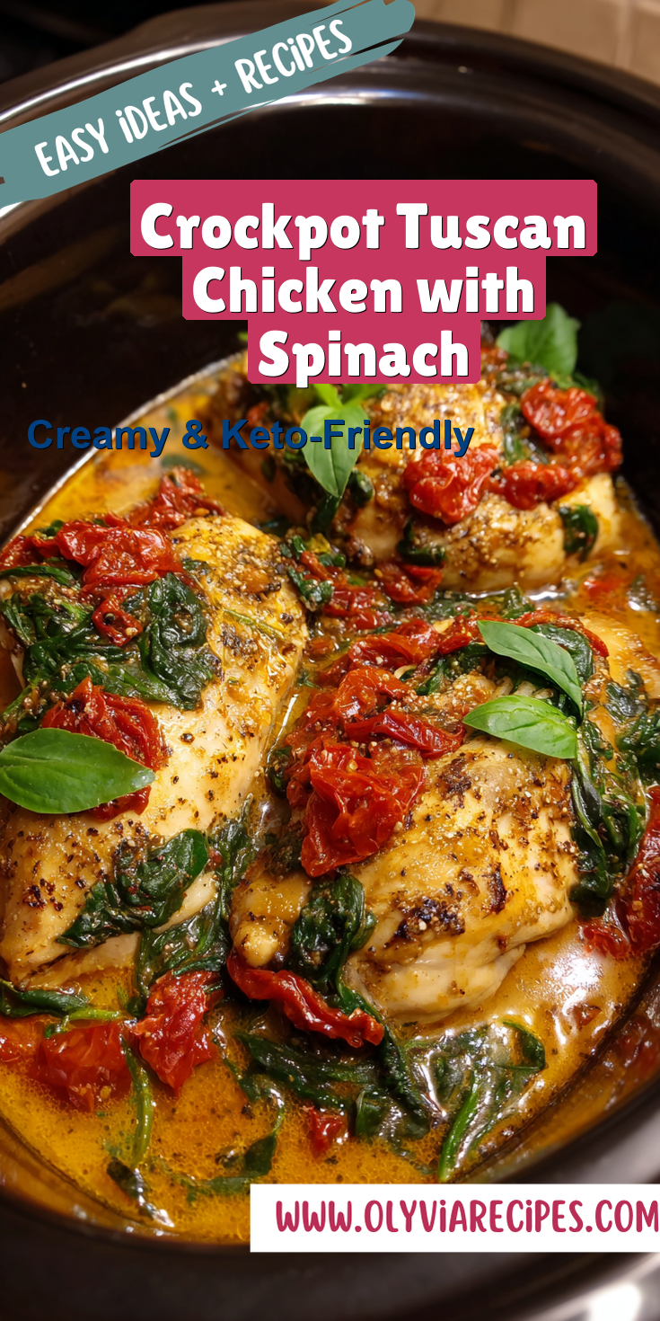 Crockpot Tuscan Chicken with Spinach served on a plate