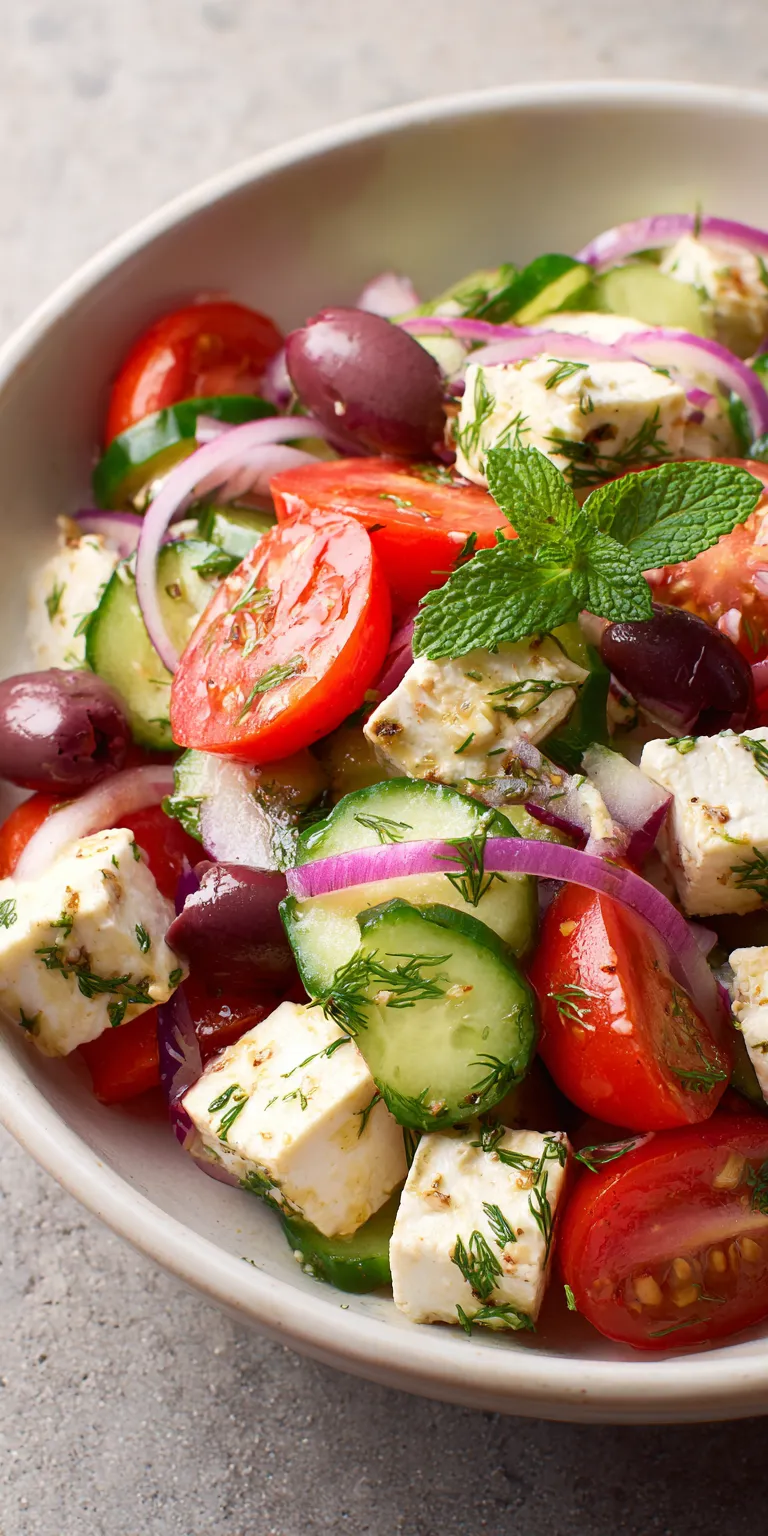 Cucumber Tomato Feta Easy Salads served warm with cozy spices