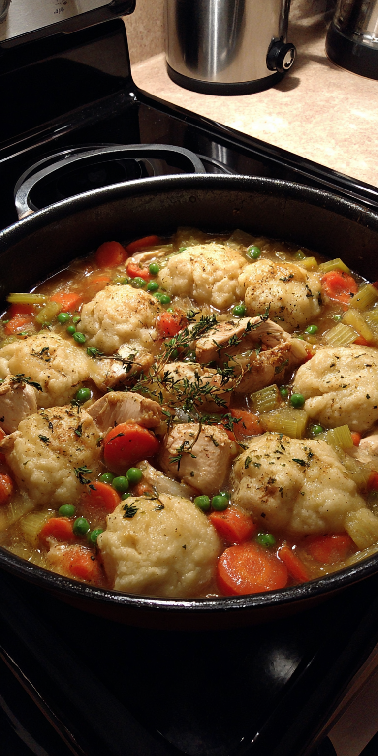 Flat Dumplings Chicken Stew served warm with cozy spices