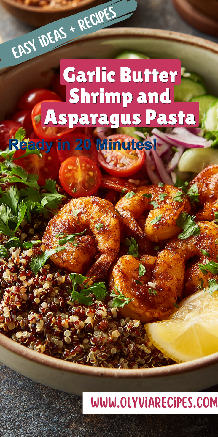 Garlic Butter Shrimp and Asparagus Pasta served warm with cozy spices