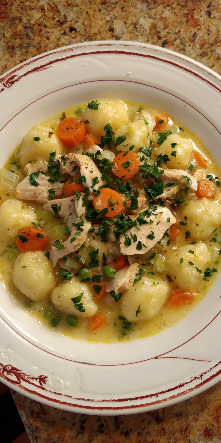 Gnocchi Style Chicken And Dumplings served warm with cozy spices