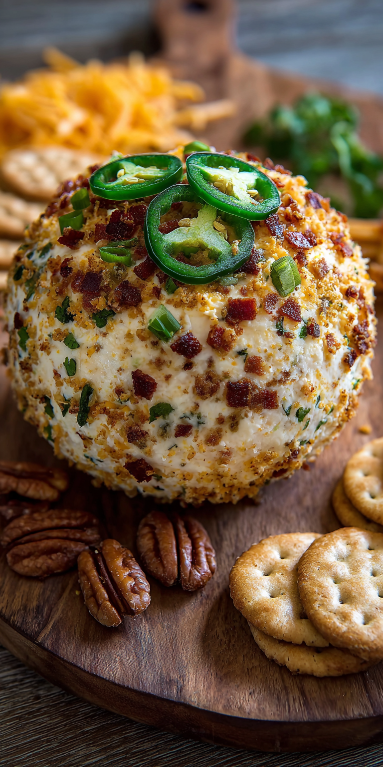 Jalapeno Popper Cheese Ball served warm with cozy spices