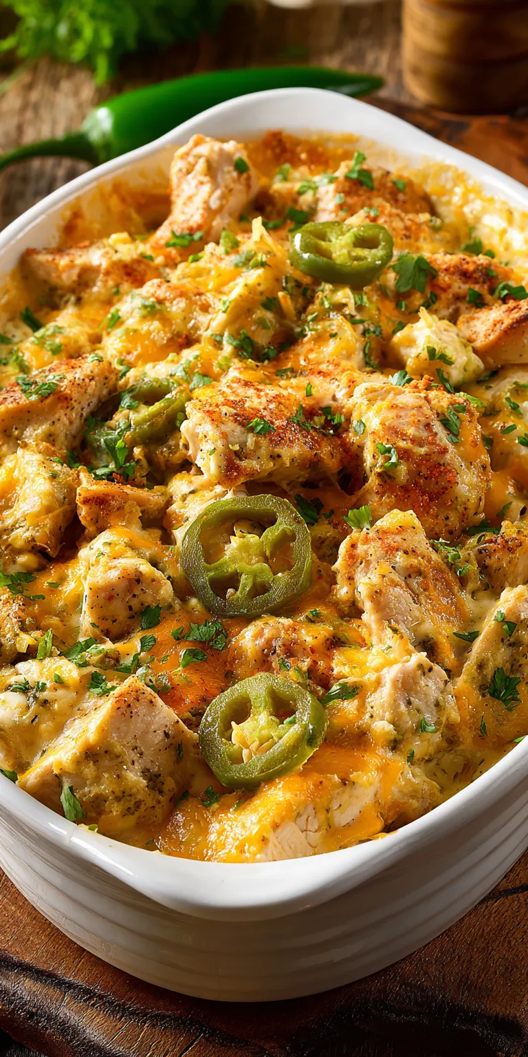 Jalapeno Popper Chicken Casserole served warm with cozy spices