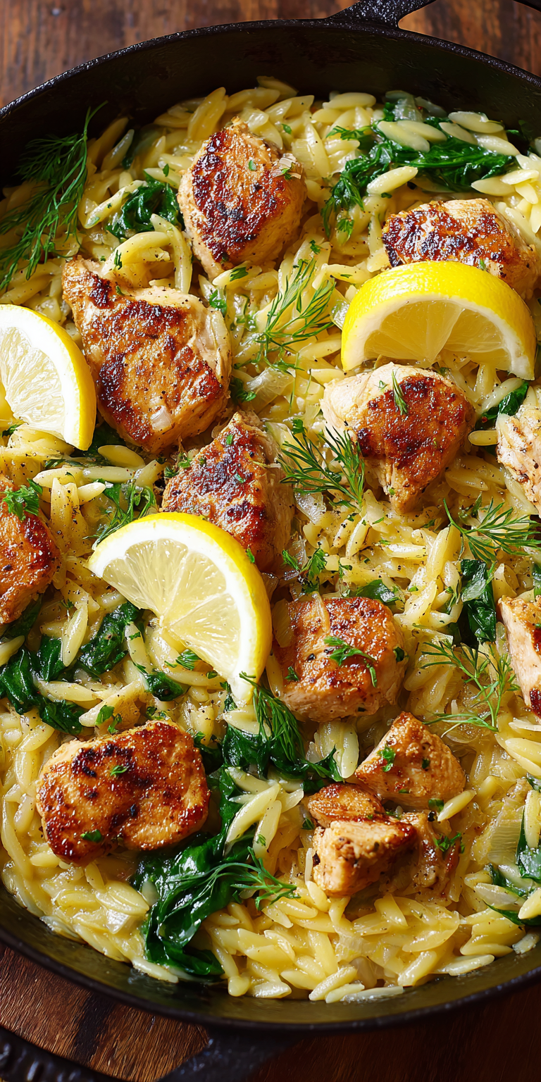 Lemon Orzo Greek Salad Bowl served warm with cozy spices