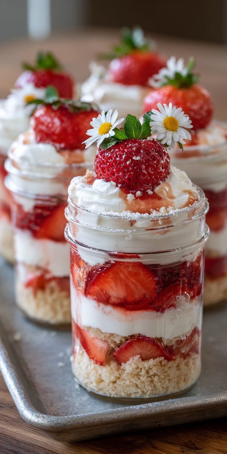 Mason Jar Strawberry Shortcake Parfaits served warm with cozy spices