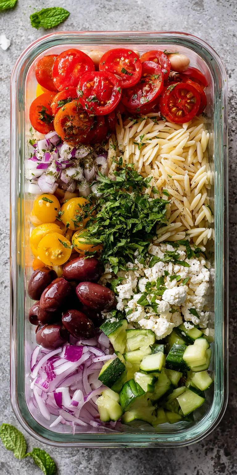 Mediterranean Orzo Salad Healthy Lunch served warm with cozy spices