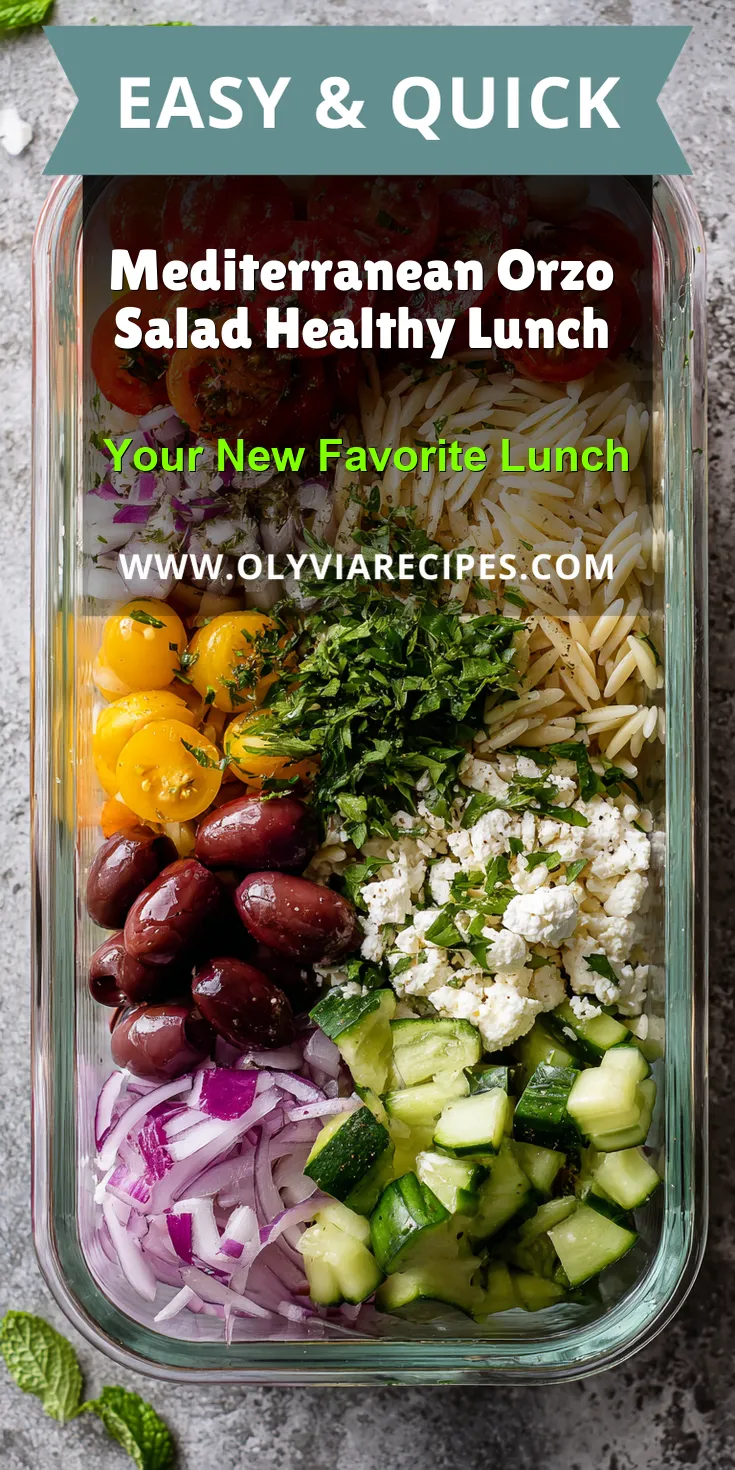 Mediterranean Orzo Salad Healthy Lunch served on a plate