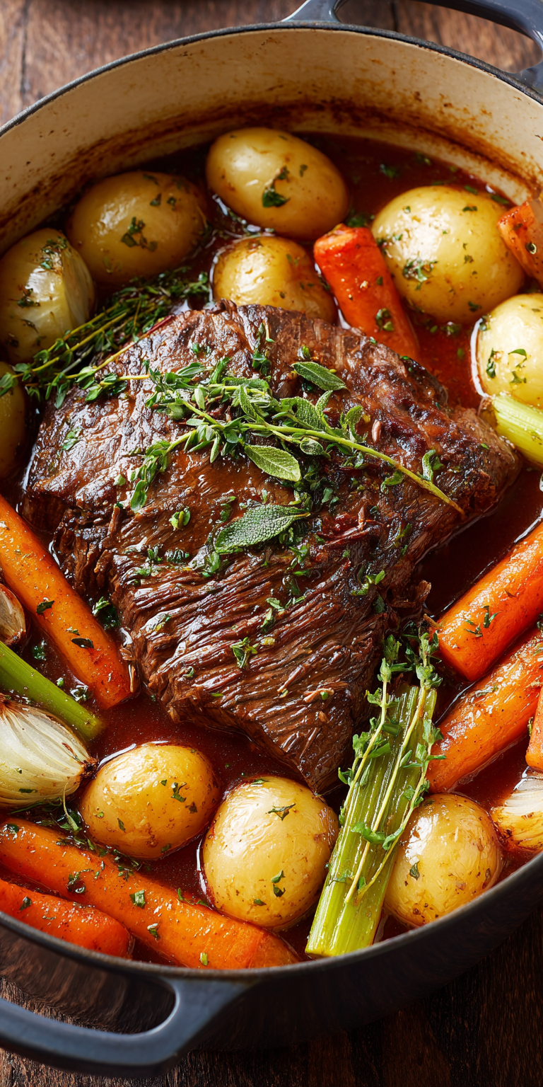 Melt in Your Mouth Pot Roast with Veggies served warm with cozy spices
