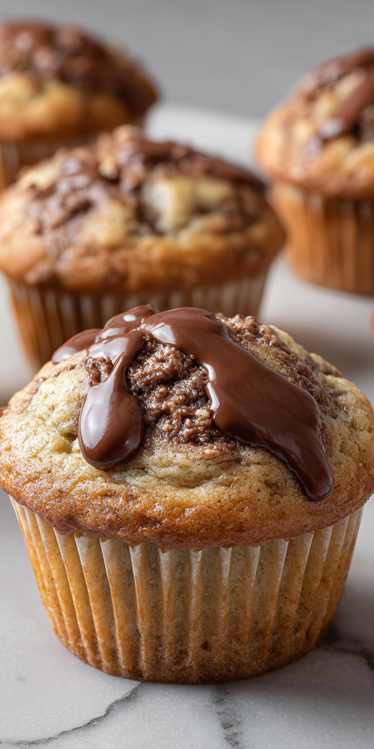 Nutella Stuffed Banana Muffins served warm with cozy spices