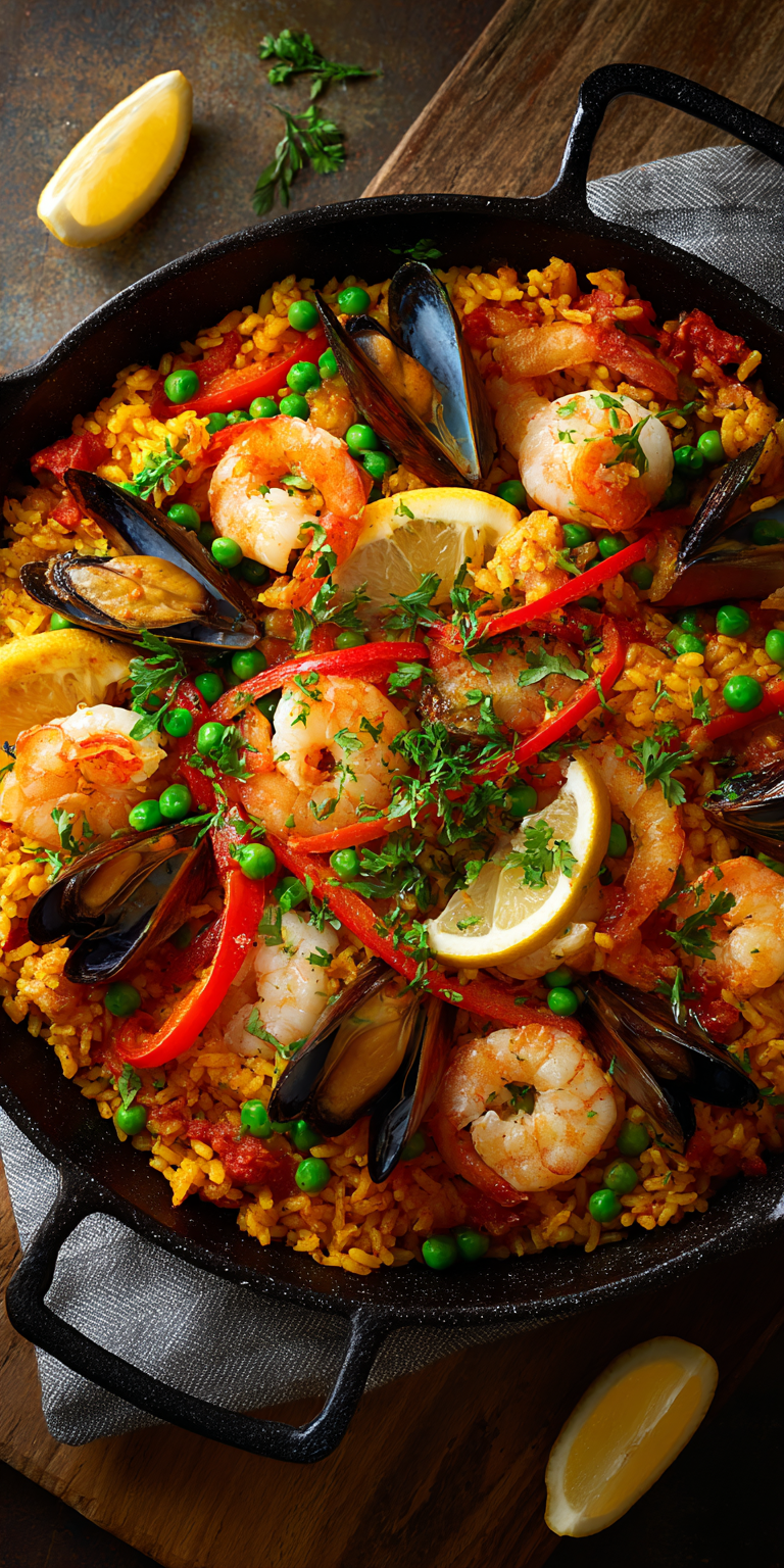 Paella Spanish Seafood Dishes served warm with cozy spices