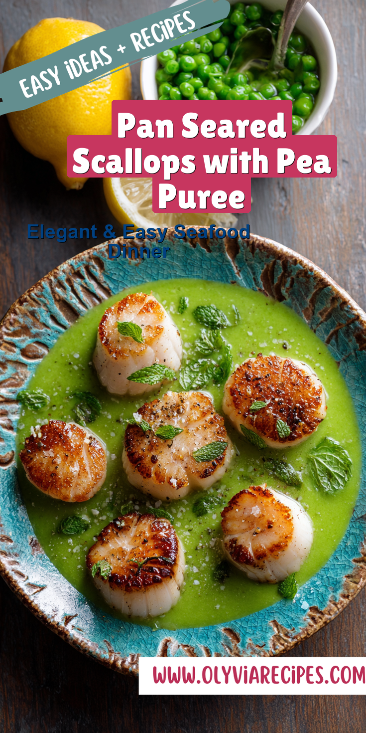 Pan Seared Scallops with Pea Puree served warm with cozy spices
